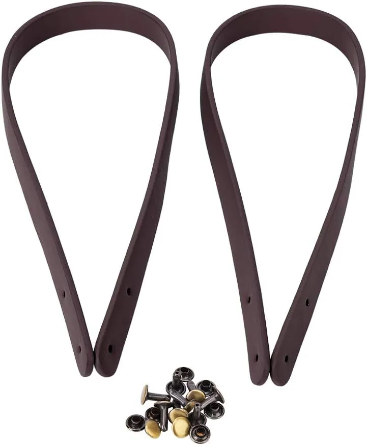 Bag Strap 65cm Replacement Handmade Leather Bag Handles with Bronze Rivets Sew On Bag Straps for Women DIY Luggage Shoulder Handbag Wristband Tote Purse Making Accessories Supplies 2 Pcs(Coffee)
