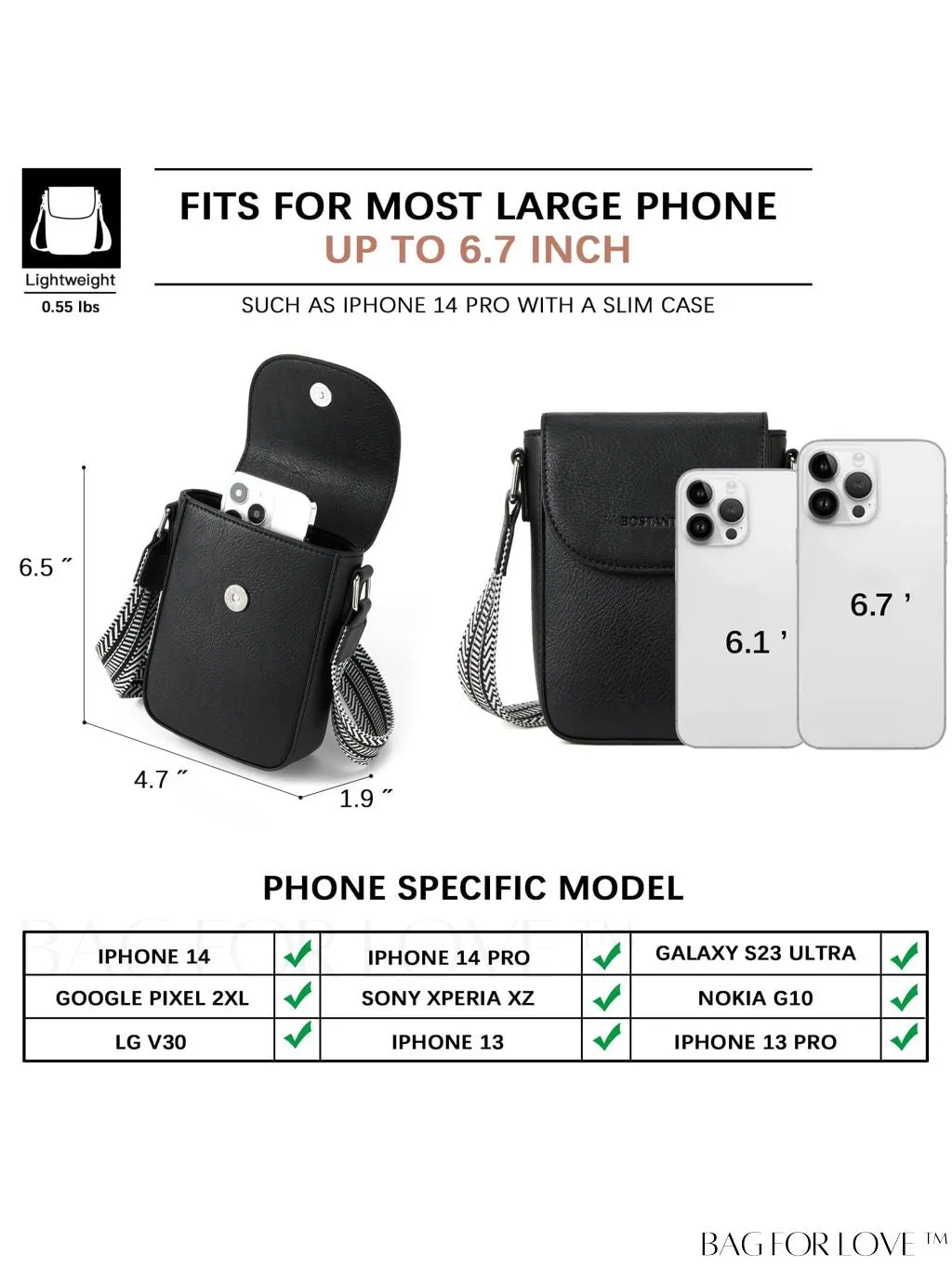 BagForLove - BOSTANTEN Womens Leather Crossbody Bag with Adjustable Guitar Strap - Trendy Phone Wallet Purse