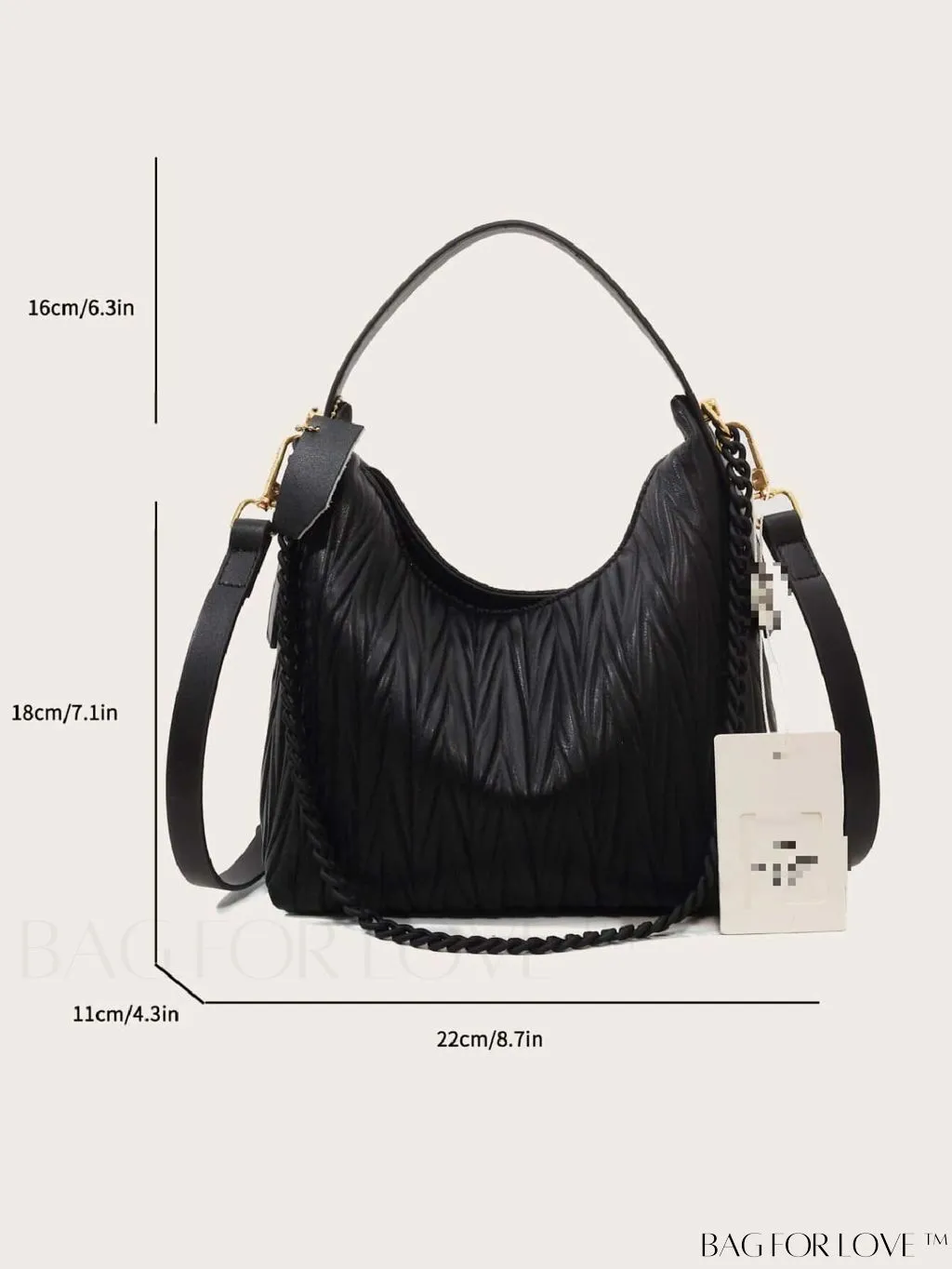 BagForLove - Chic Crossbody Bag with Ruched Detail, Chain Decor - Fashionable Hobo Design