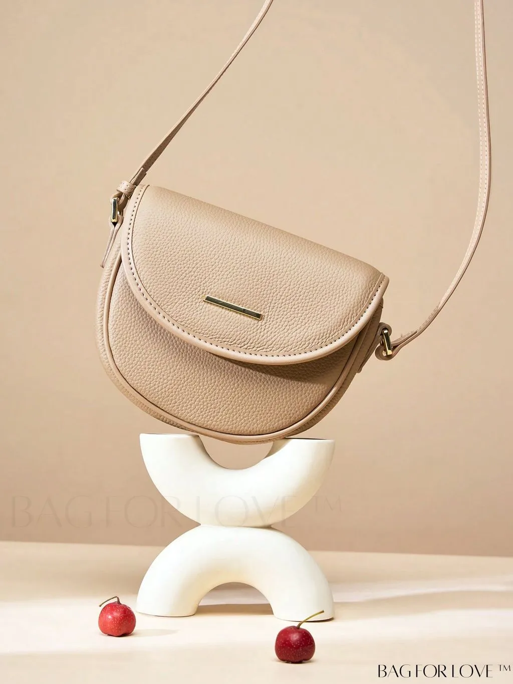 BagForLove - Embossed Genuine Leather Mini Flap Saddle Bag with Metal Decor