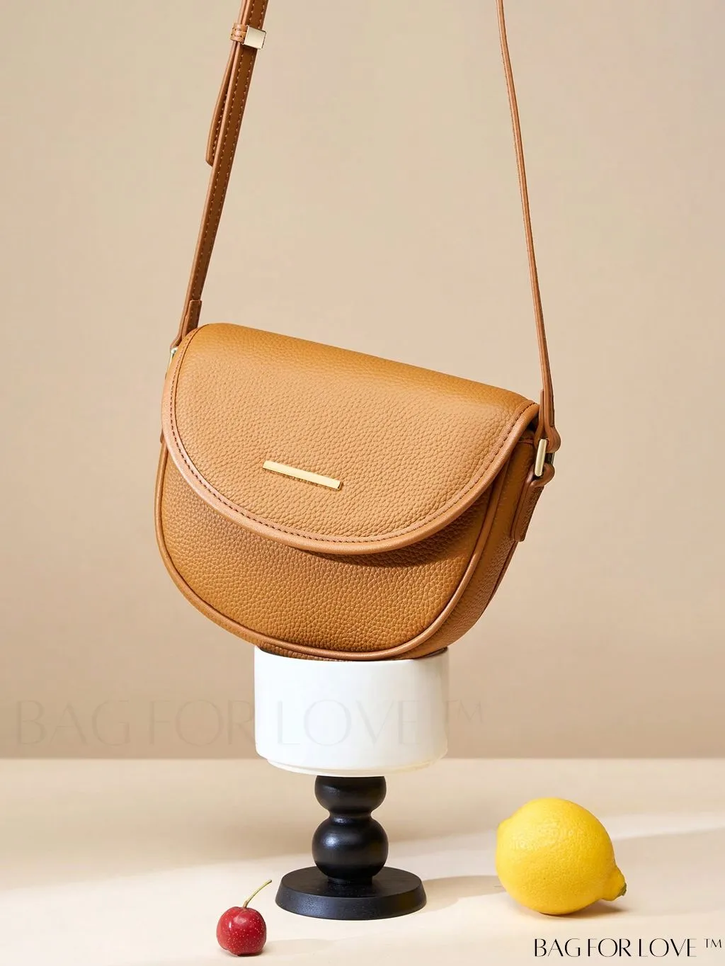 BagForLove - Embossed Genuine Leather Mini Flap Saddle Bag with Metal Decor