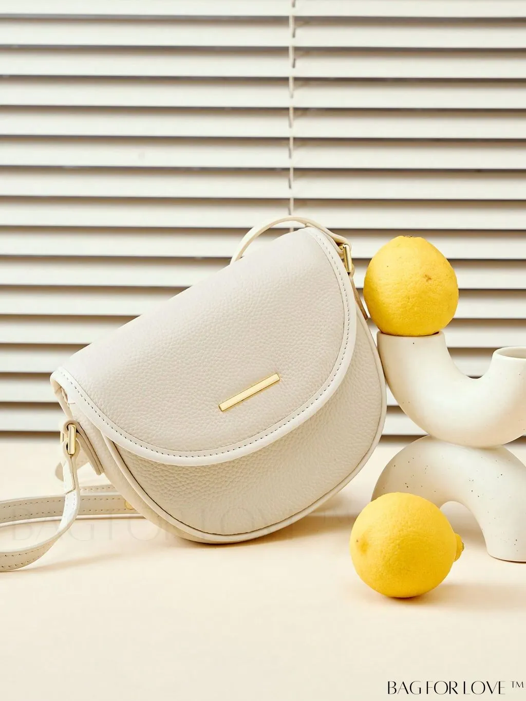 BagForLove - Embossed Genuine Leather Mini Flap Saddle Bag with Metal Decor