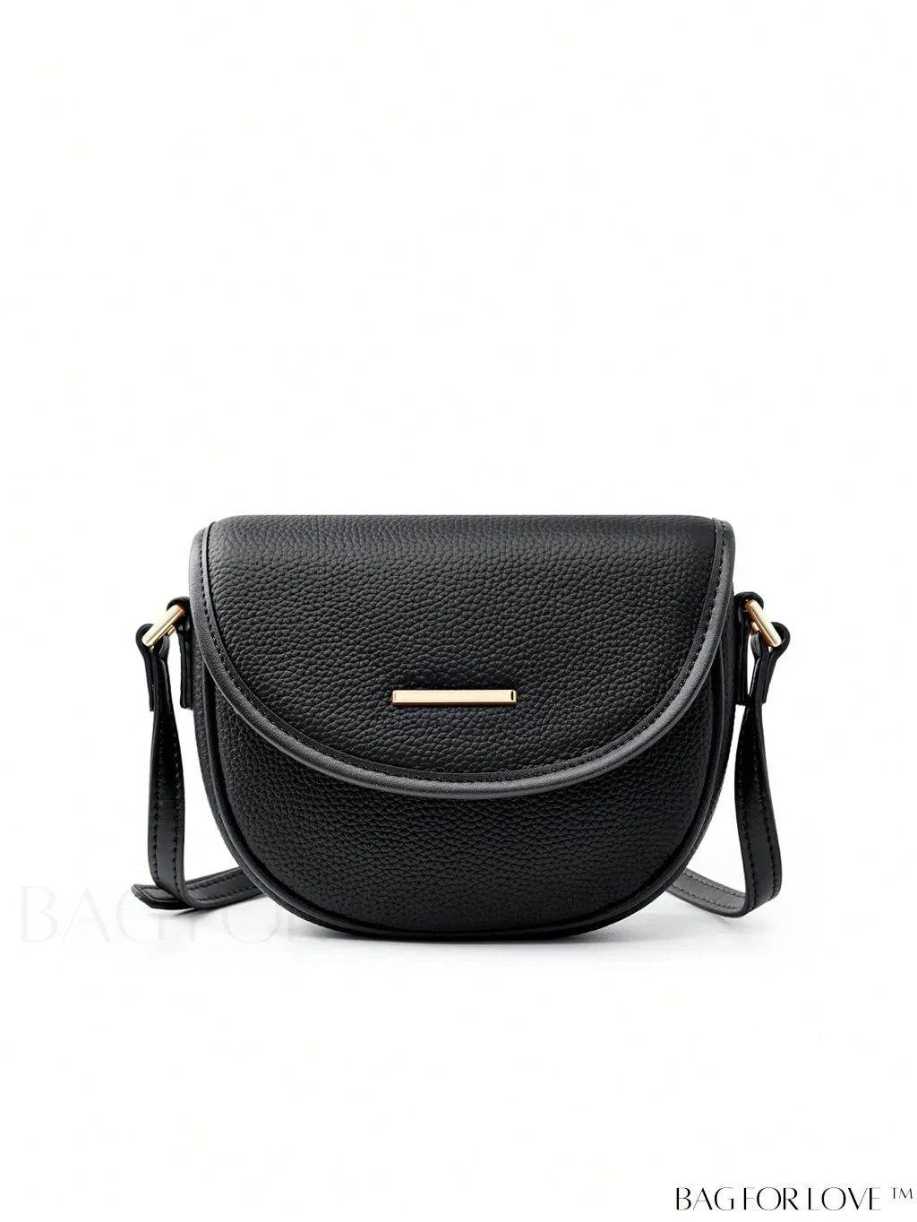 BagForLove - Embossed Genuine Leather Mini Flap Saddle Bag with Metal Decor
