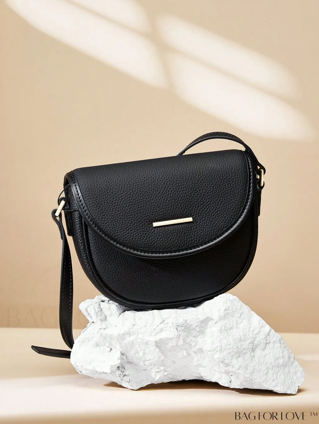 BagForLove - Embossed Genuine Leather Mini Flap Saddle Bag with Metal Decor