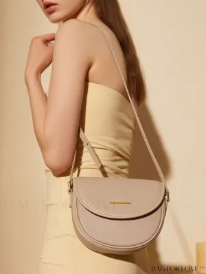BagForLove - Embossed Genuine Leather Mini Flap Saddle Bag with Metal Decor