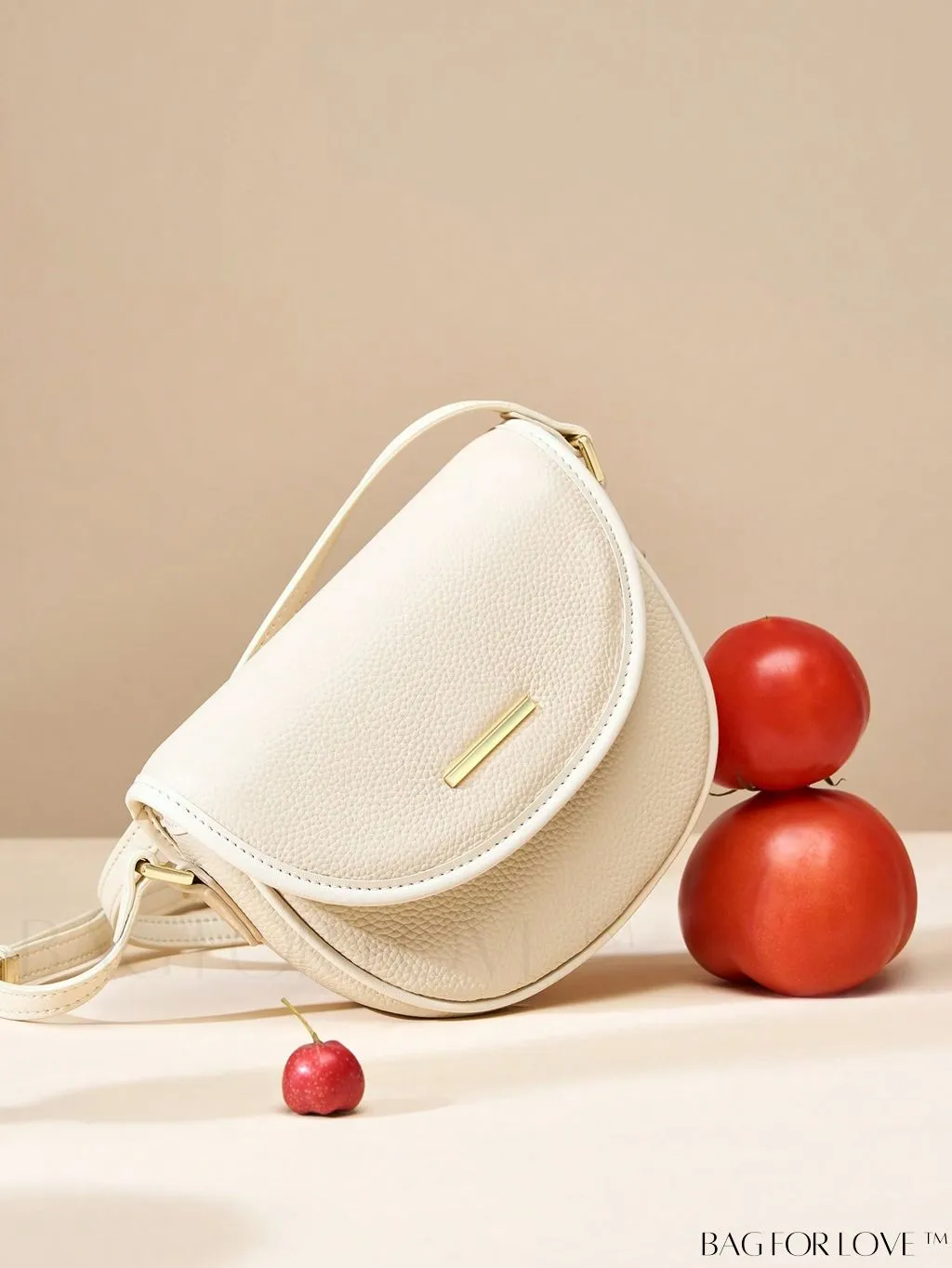 BagForLove - Embossed Genuine Leather Mini Flap Saddle Bag with Metal Decor