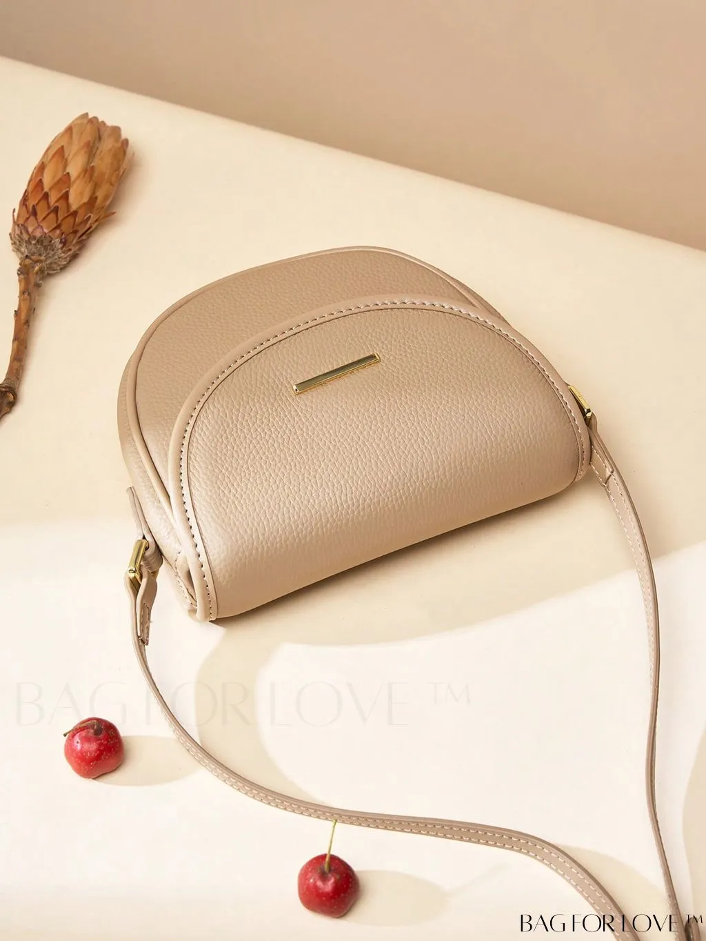 BagForLove - Embossed Genuine Leather Mini Flap Saddle Bag with Metal Decor
