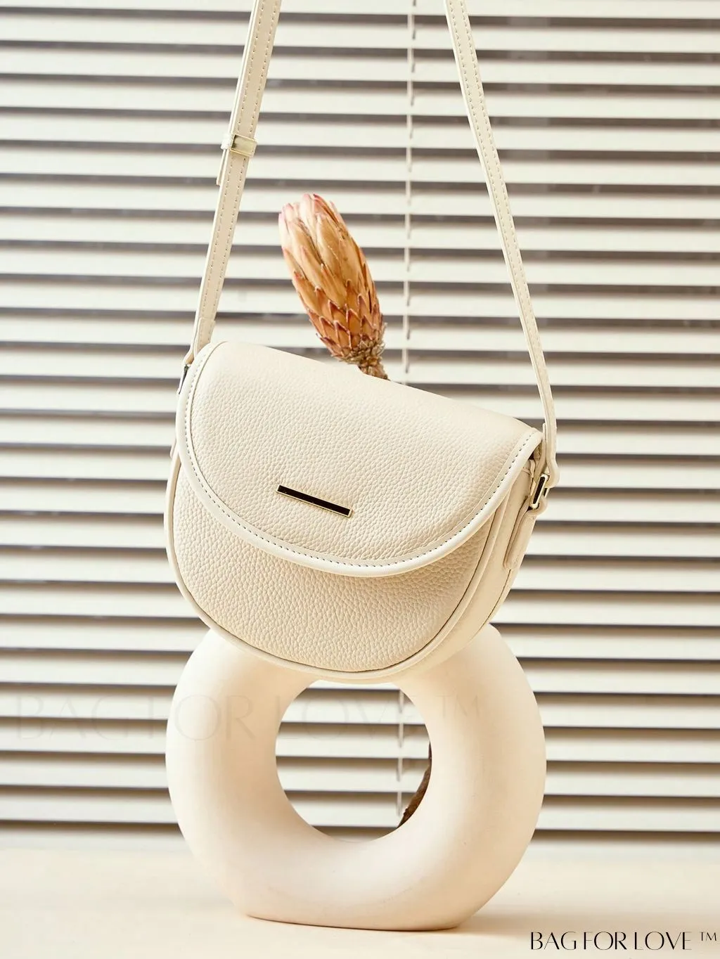 BagForLove - Embossed Genuine Leather Mini Flap Saddle Bag with Metal Decor