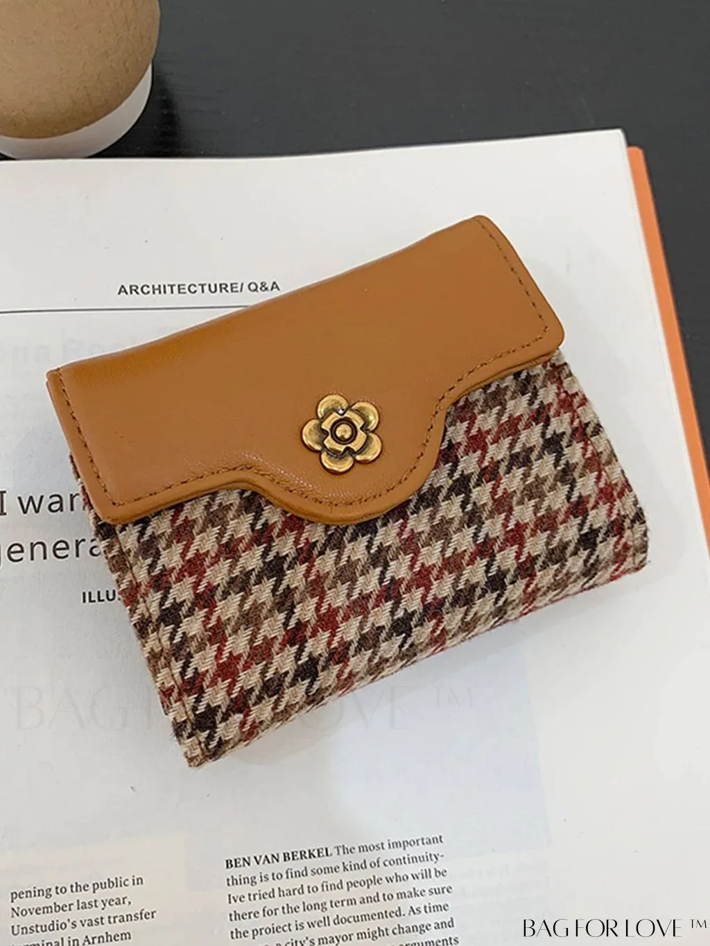 BagForLove - Houndstooth Floral PU Card Holder - Timeless Elegance and Fashionable Design