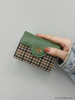BagForLove - Houndstooth Floral PU Card Holder - Timeless Elegance and Fashionable Design