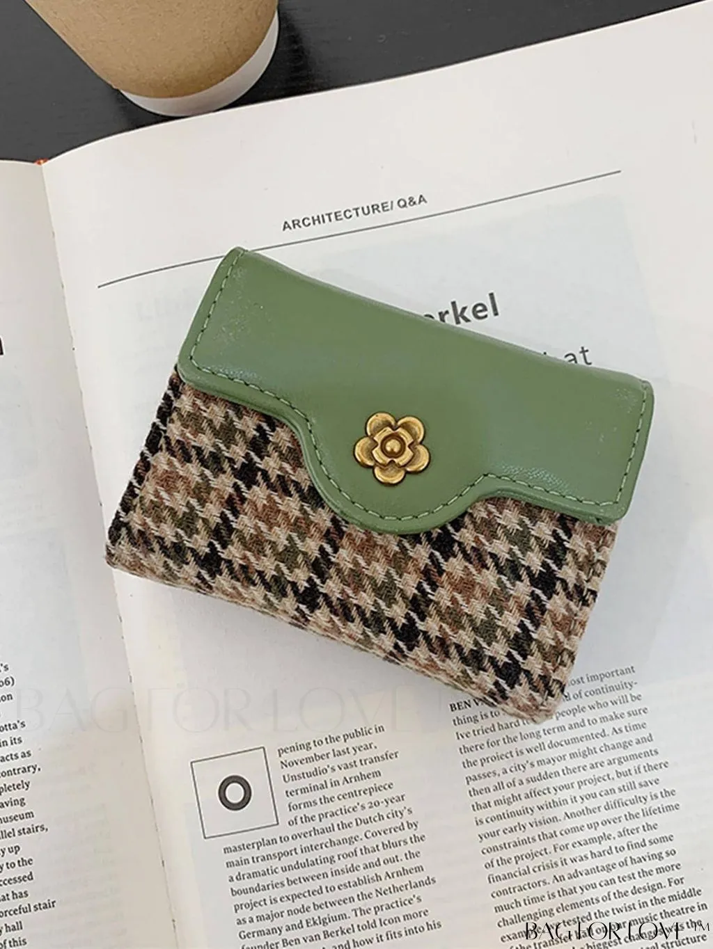 BagForLove - Houndstooth Floral PU Card Holder - Timeless Elegance and Fashionable Design