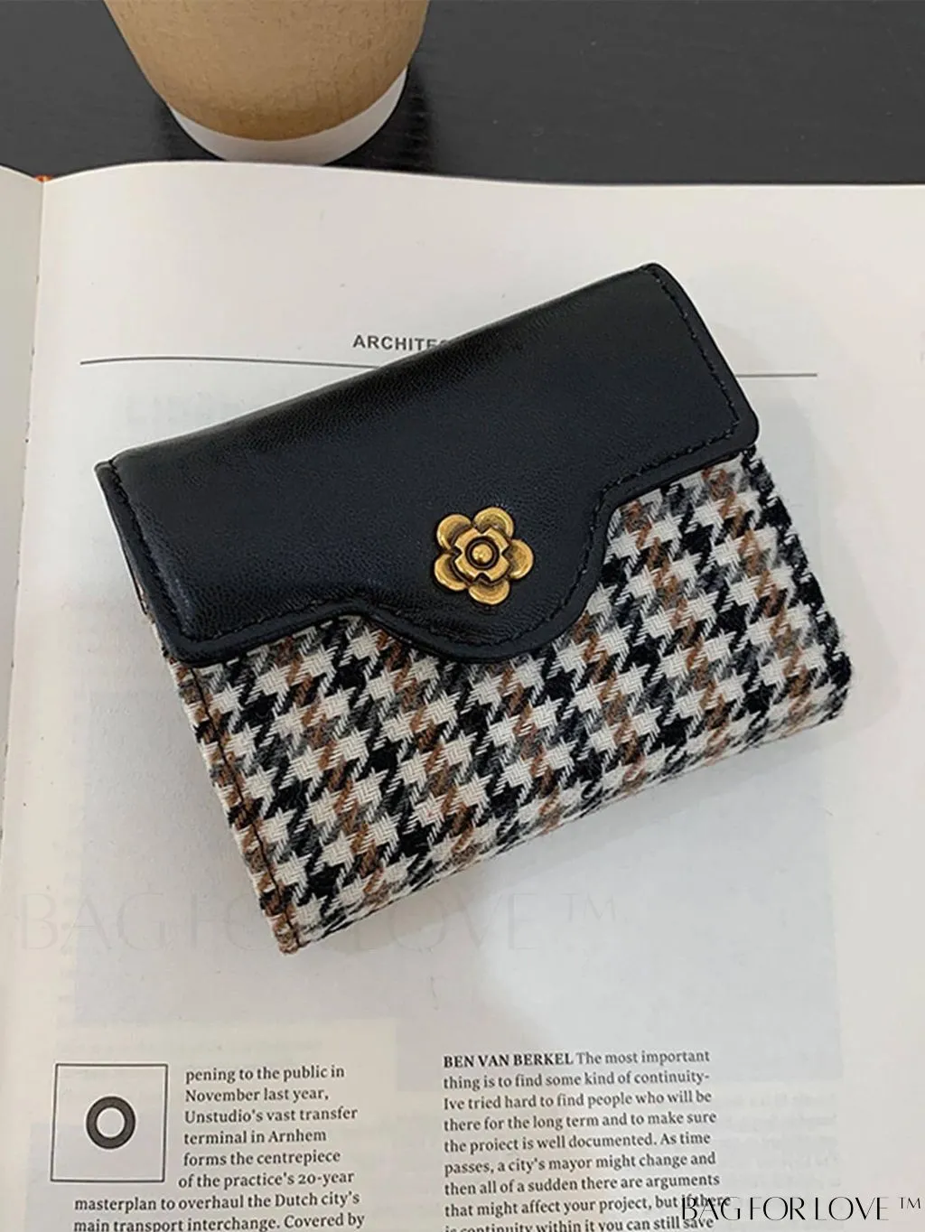 BagForLove - Houndstooth Floral PU Card Holder - Timeless Elegance and Fashionable Design