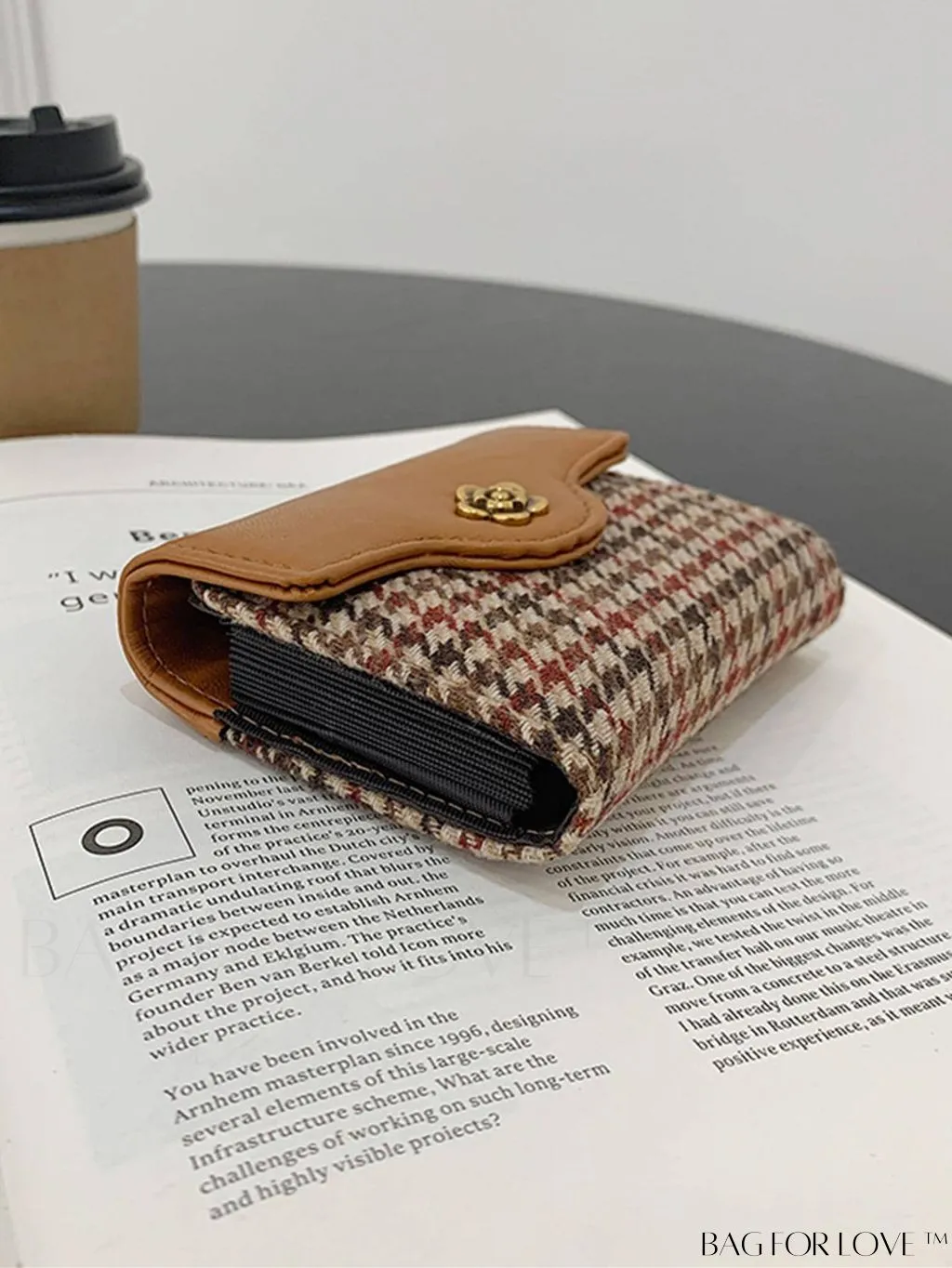 BagForLove - Houndstooth Floral PU Card Holder - Timeless Elegance and Fashionable Design