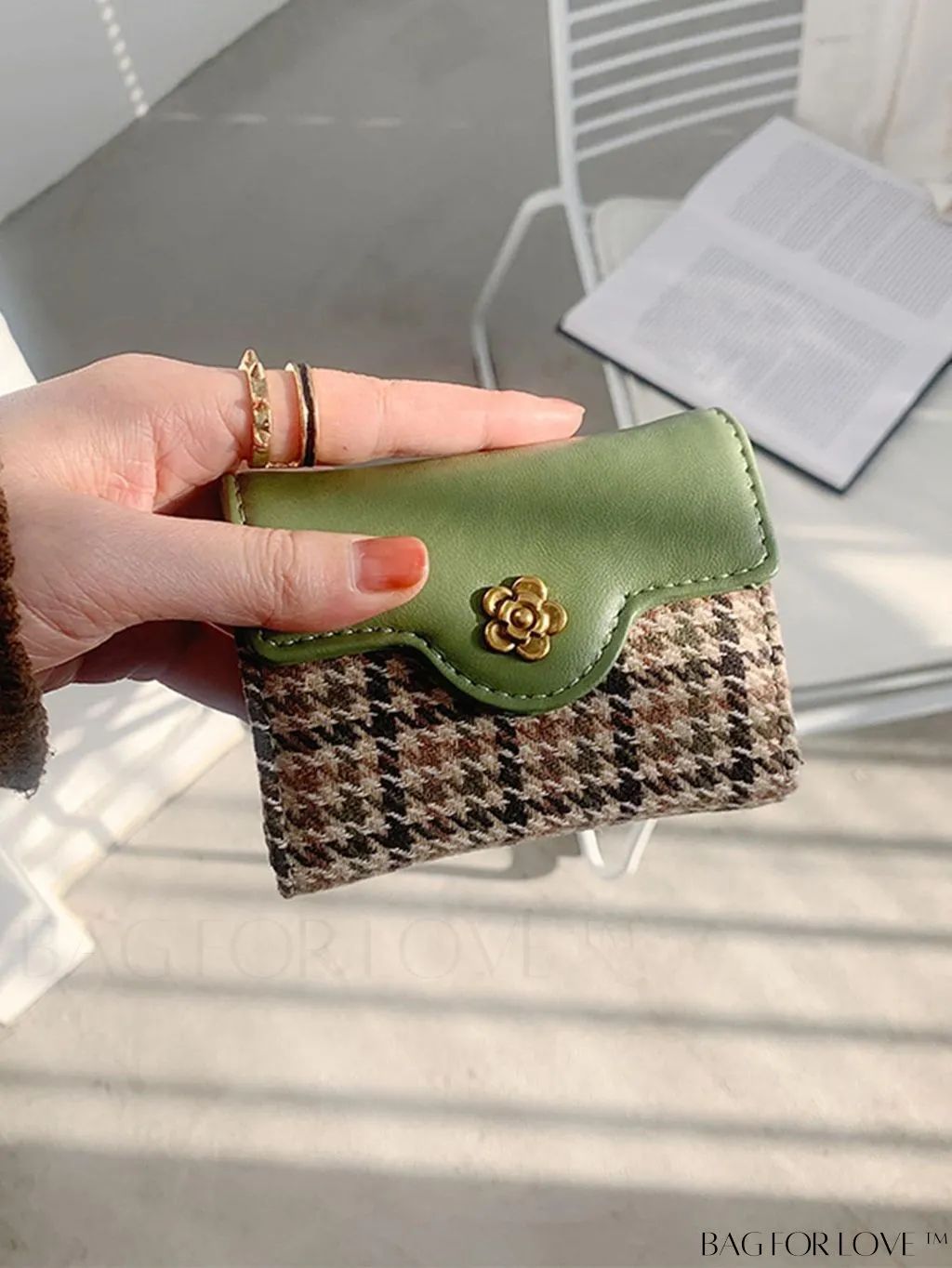 BagForLove - Houndstooth Floral PU Card Holder - Timeless Elegance and Fashionable Design