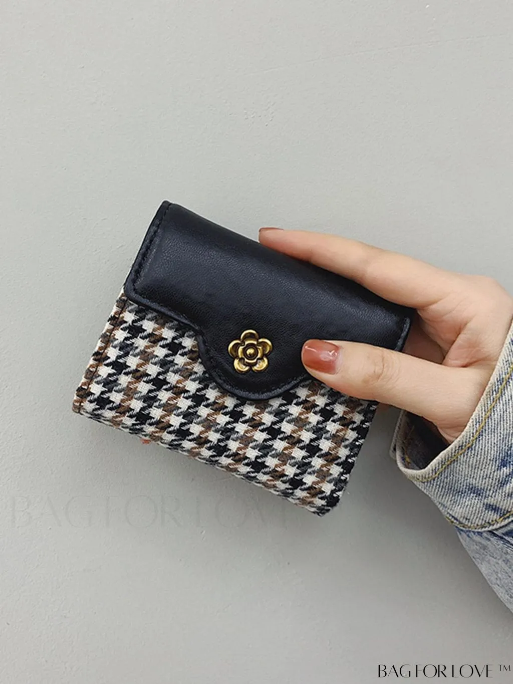 BagForLove - Houndstooth Floral PU Card Holder - Timeless Elegance and Fashionable Design