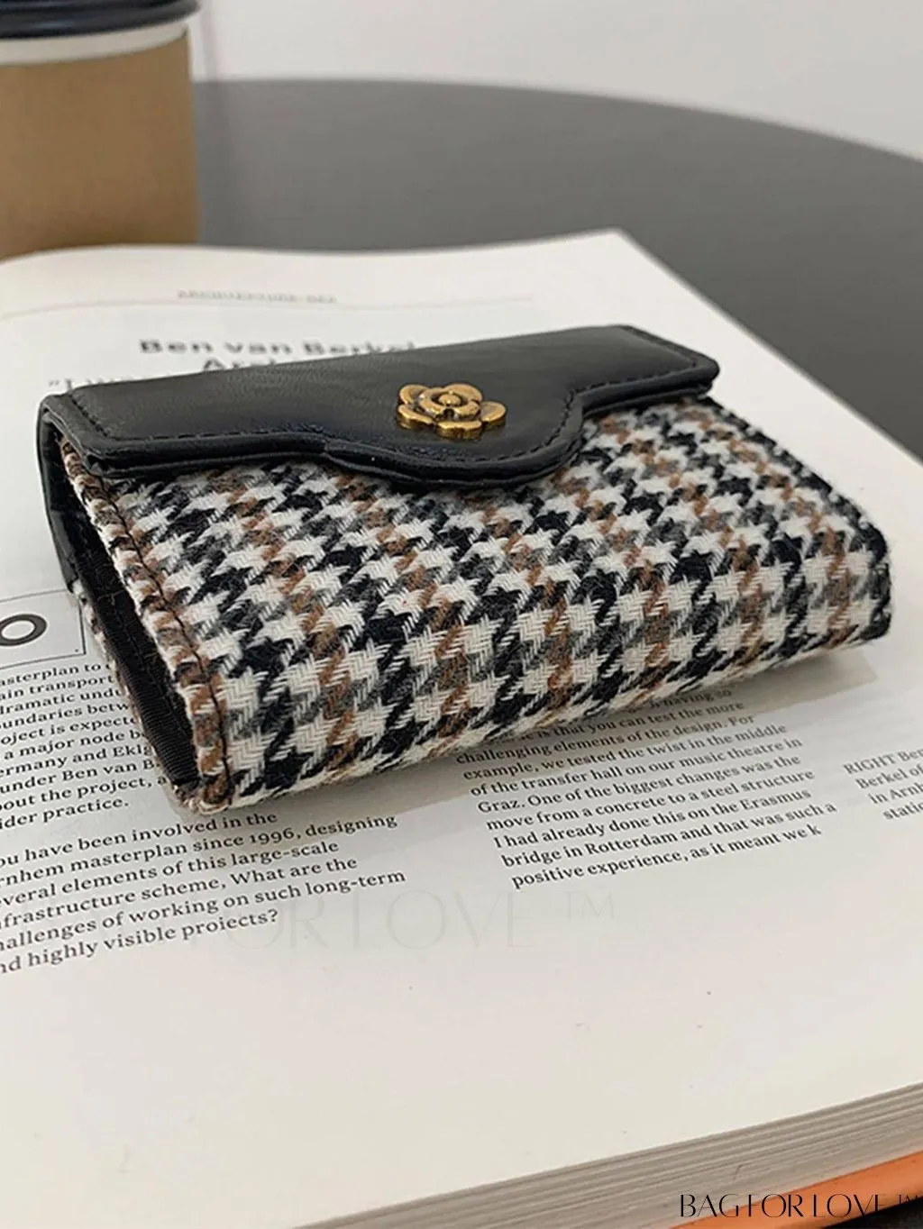 BagForLove - Houndstooth Floral PU Card Holder - Timeless Elegance and Fashionable Design