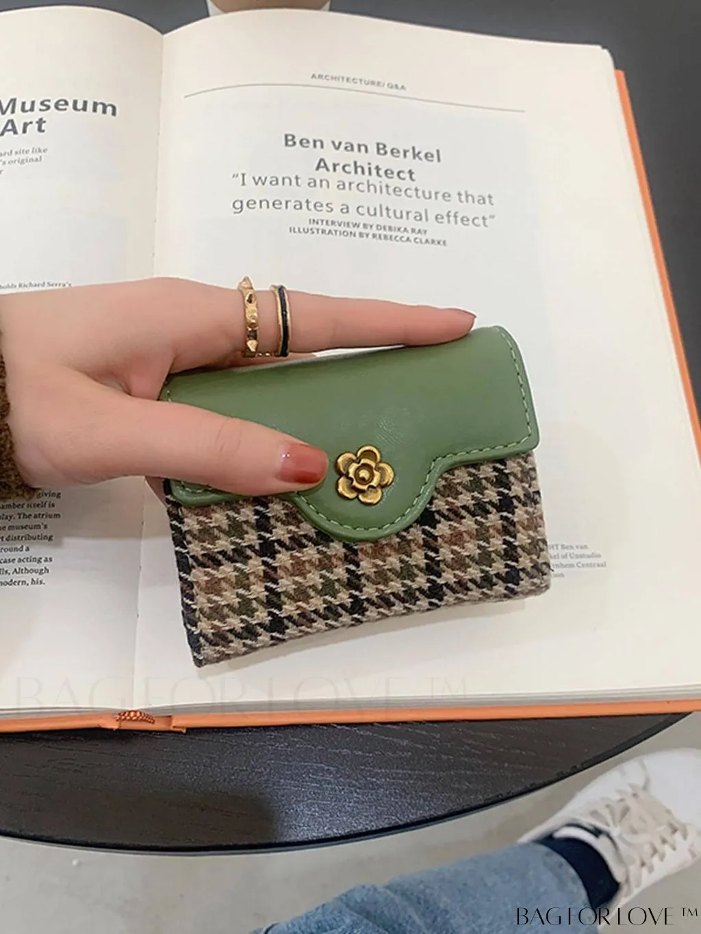 BagForLove - Houndstooth Floral PU Card Holder - Timeless Elegance and Fashionable Design