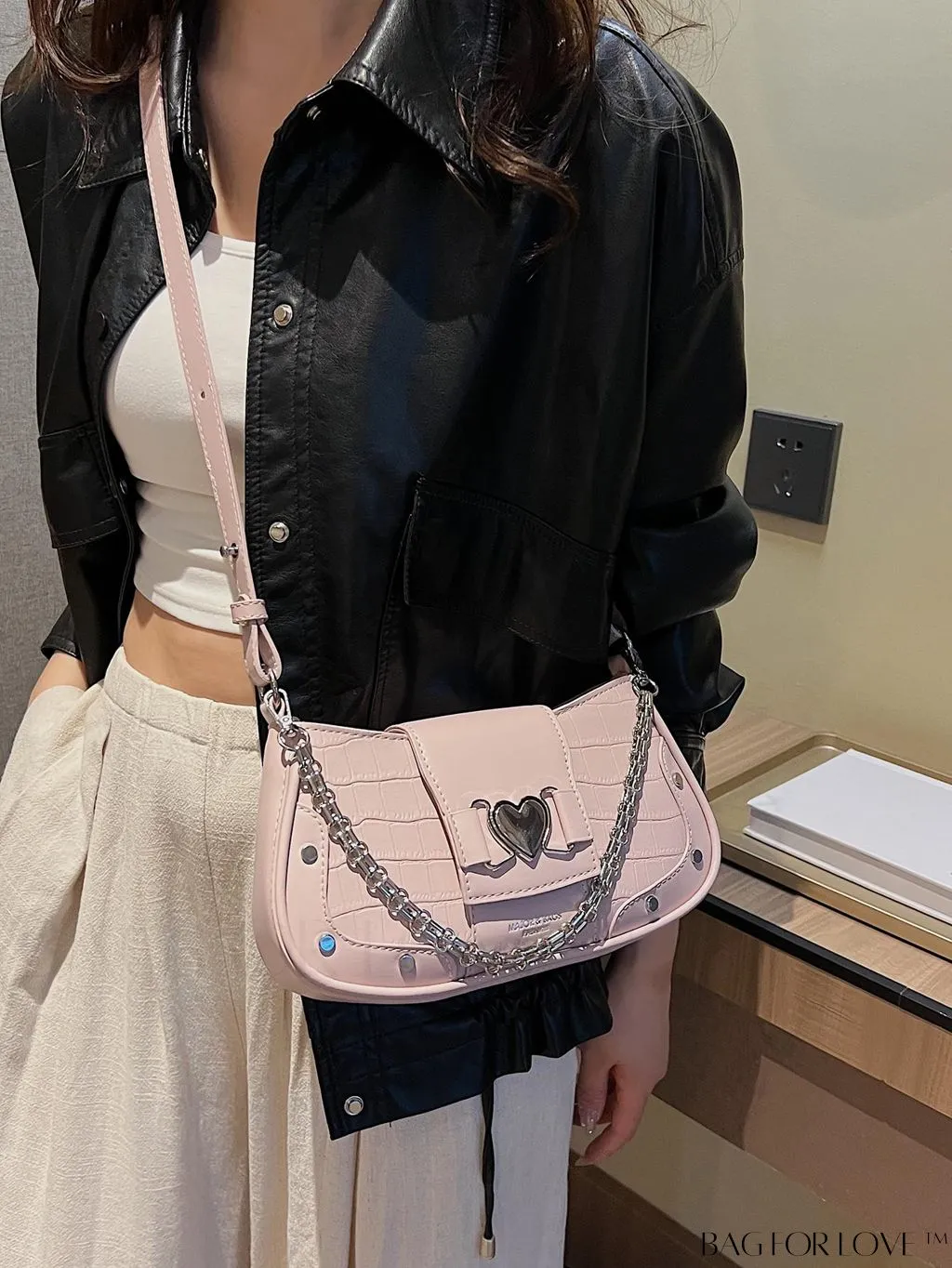 BagForLove - Stylish Underarm Bag with Crocodile Pattern and Letter Print