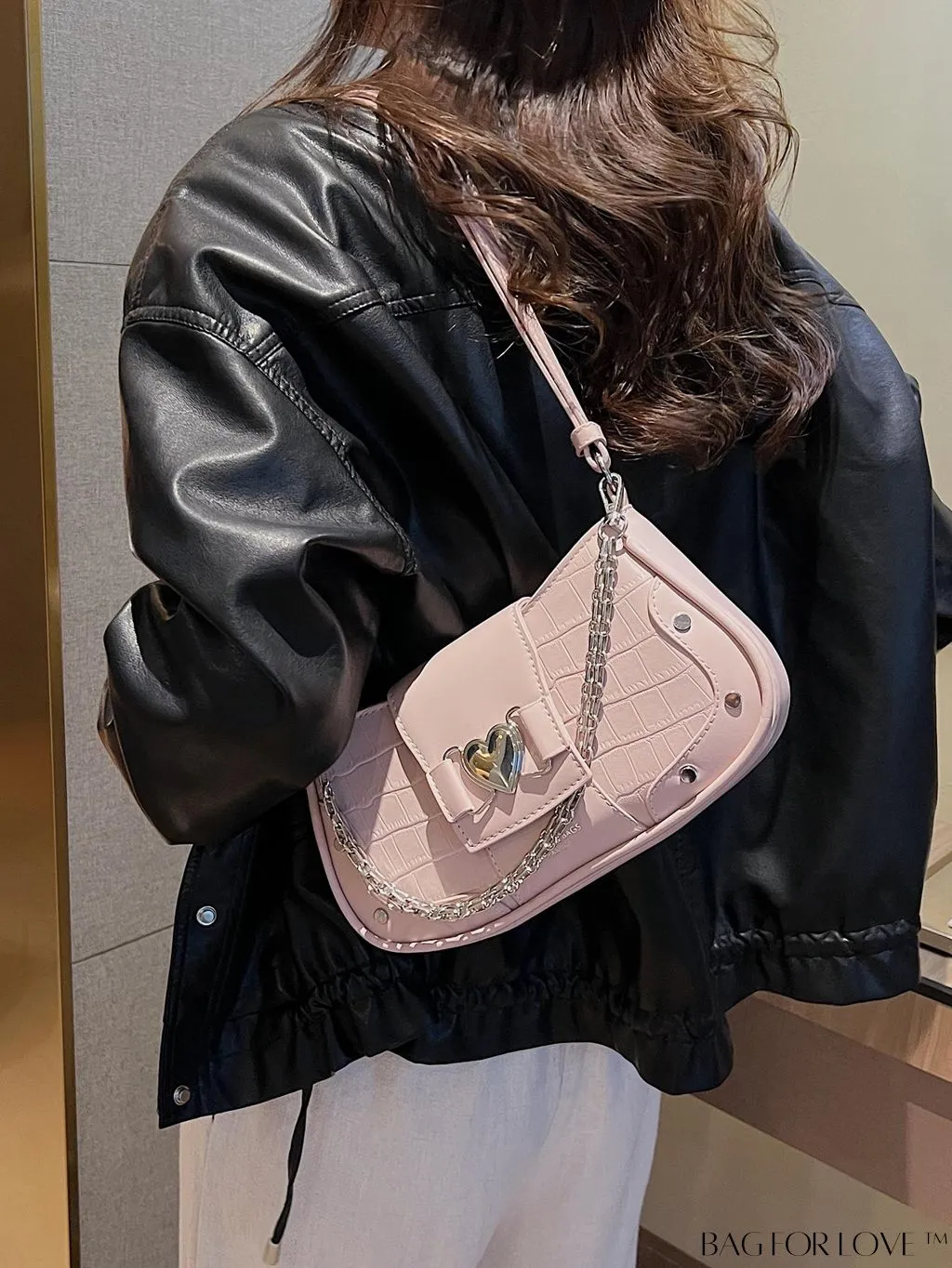 BagForLove - Stylish Underarm Bag with Crocodile Pattern and Letter Print