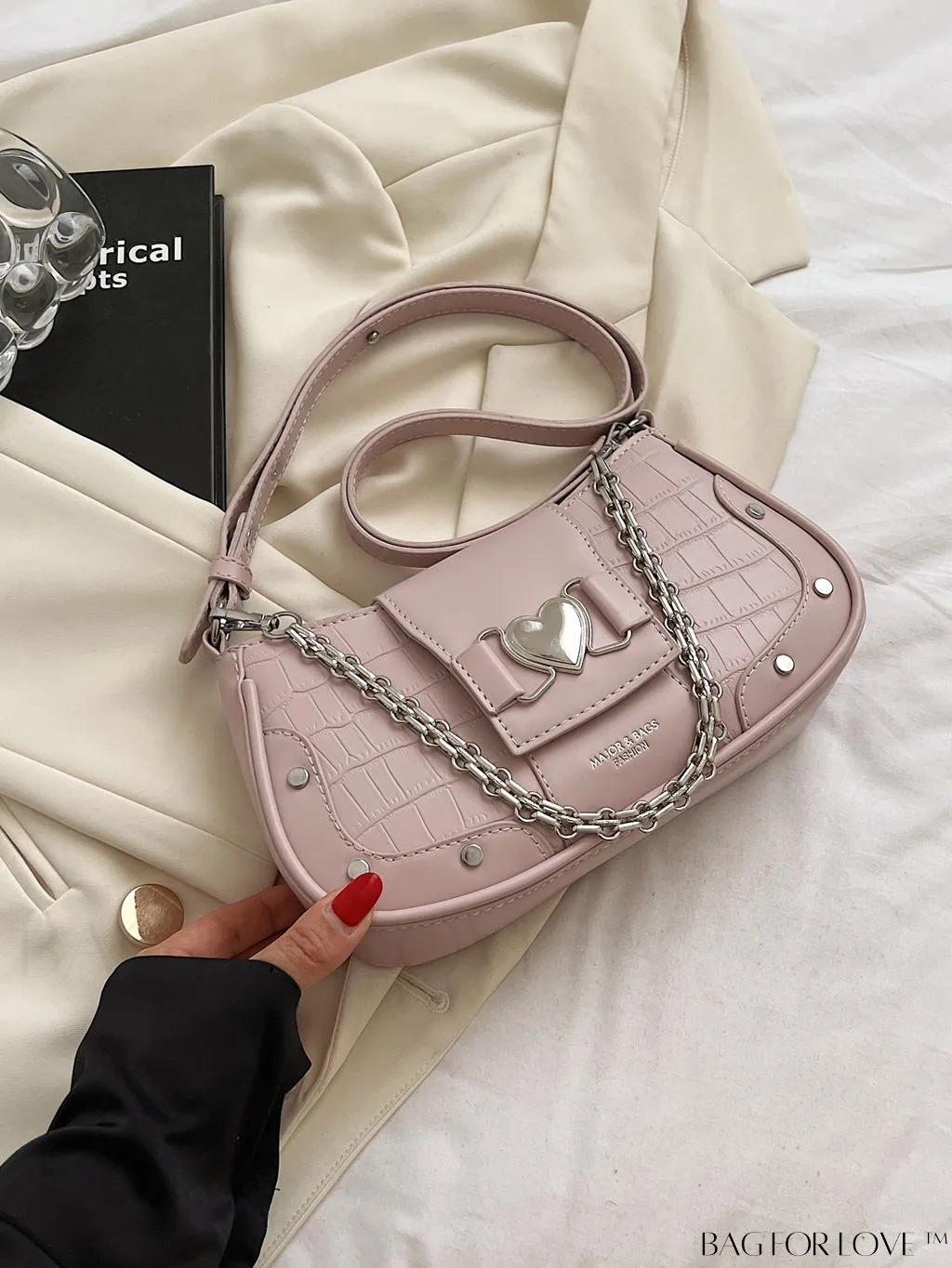 BagForLove - Stylish Underarm Bag with Crocodile Pattern and Letter Print