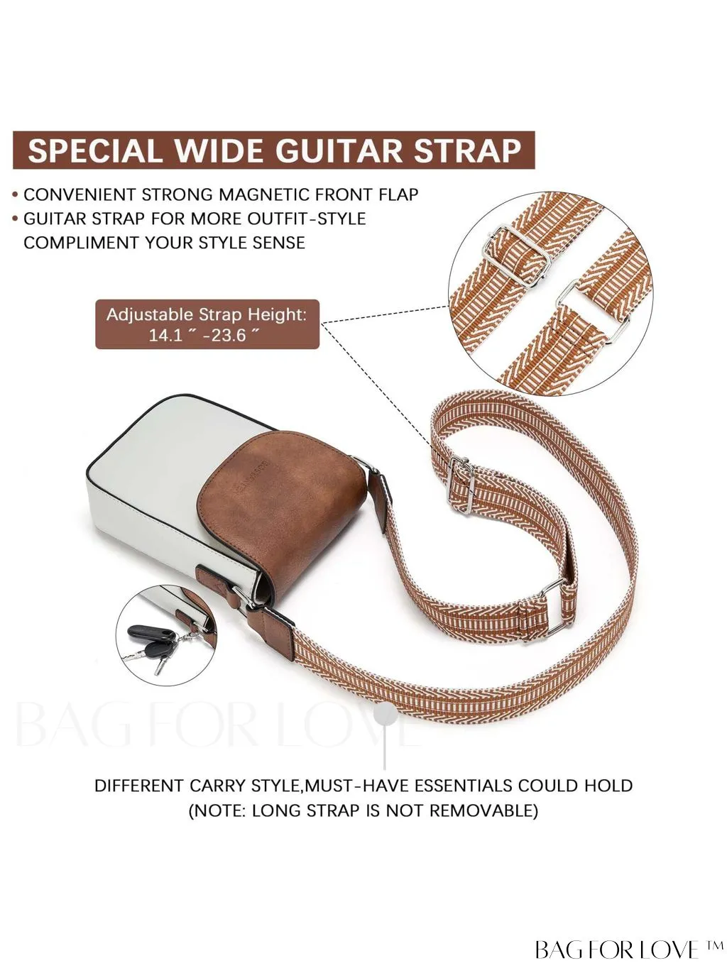 BagForLove - Trendy Leather Crossbody Bags with Adjustable Guitar Strap for Women, by BOSTANTEN