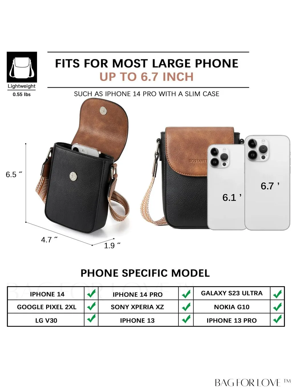 BagForLove - Trendy Leather Crossbody Bags with Adjustable Guitar Strap for Women, by BOSTANTEN