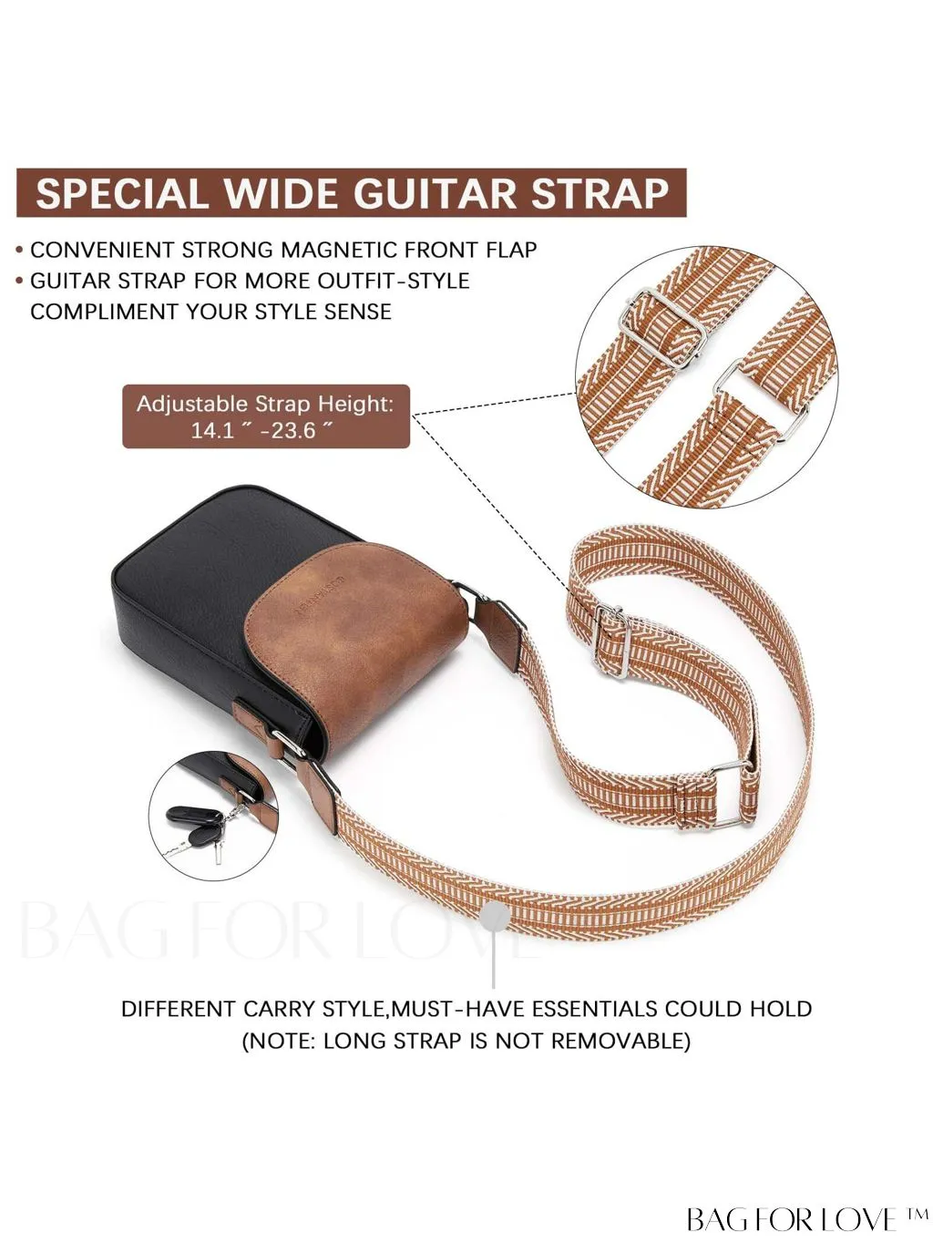 BagForLove - Trendy Leather Crossbody Bags with Adjustable Guitar Strap for Women, by BOSTANTEN