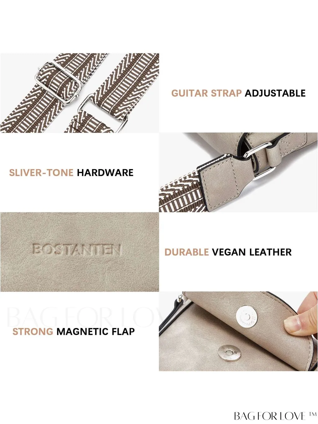 BagForLove - Trendy Leather Crossbody Bags with Adjustable Guitar Strap for Women, by BOSTANTEN