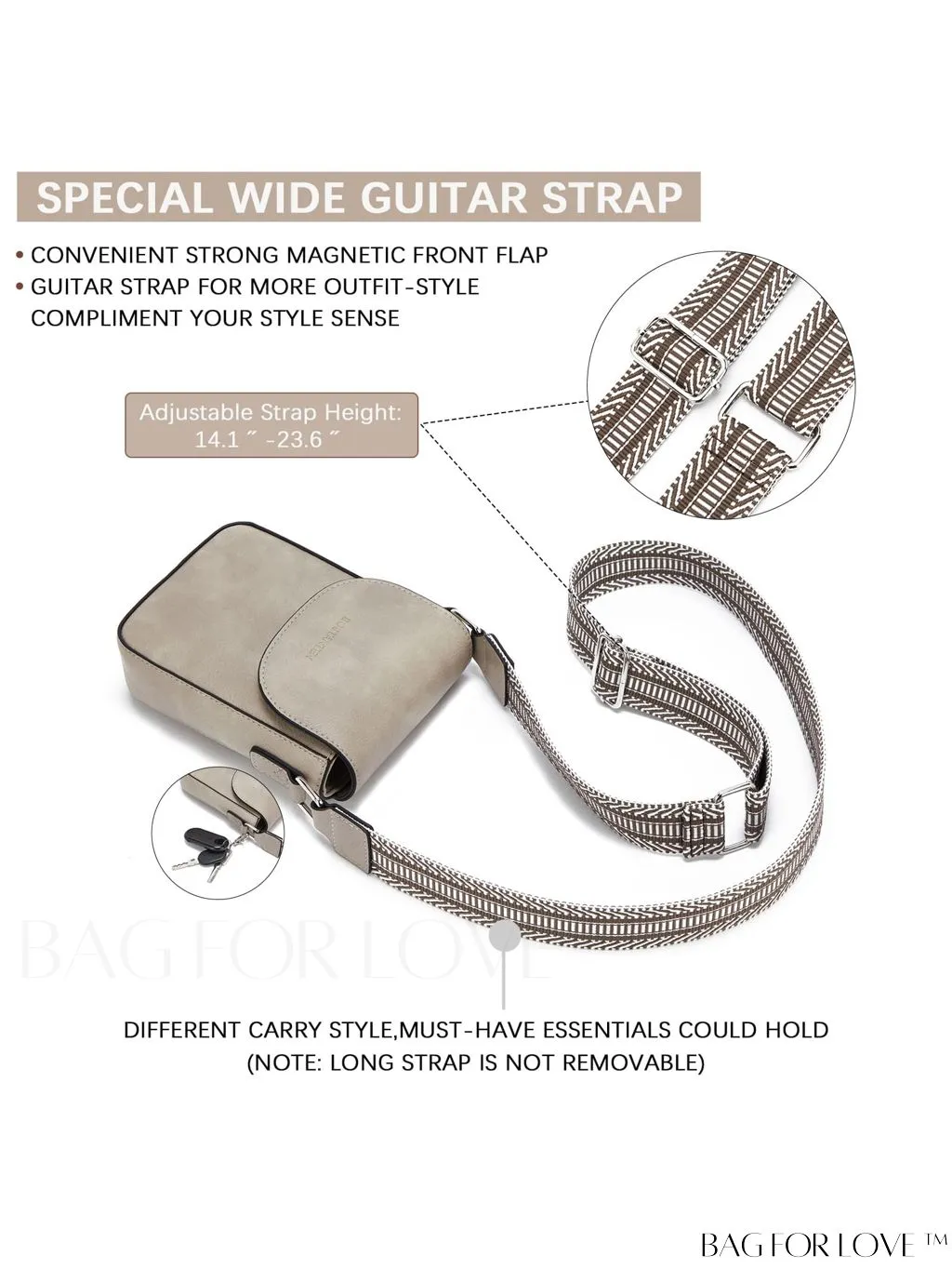 BagForLove - Trendy Leather Crossbody Bags with Adjustable Guitar Strap for Women, by BOSTANTEN