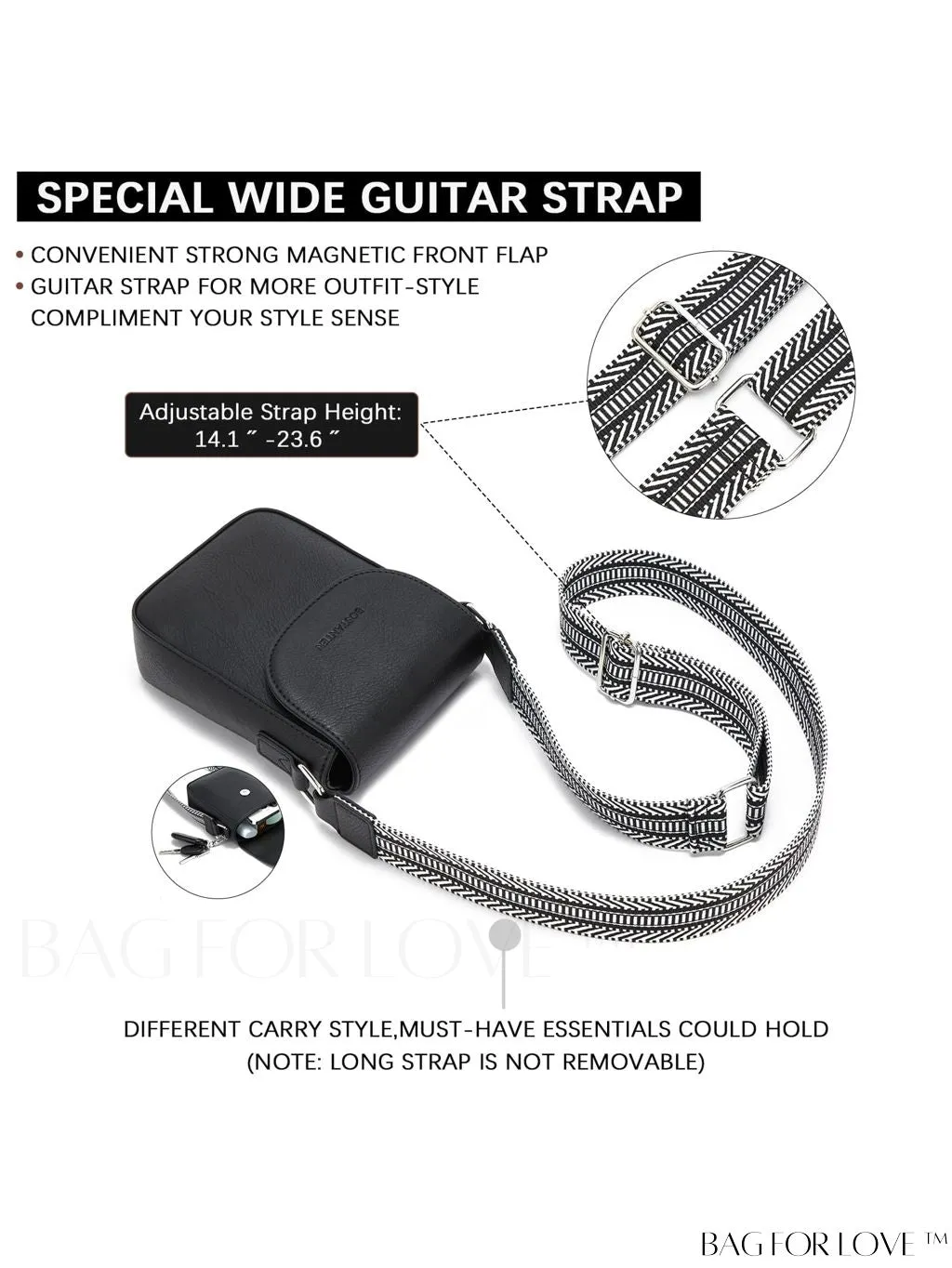 BagForLove - Trendy Leather Crossbody Bags with Adjustable Guitar Strap for Women, by BOSTANTEN