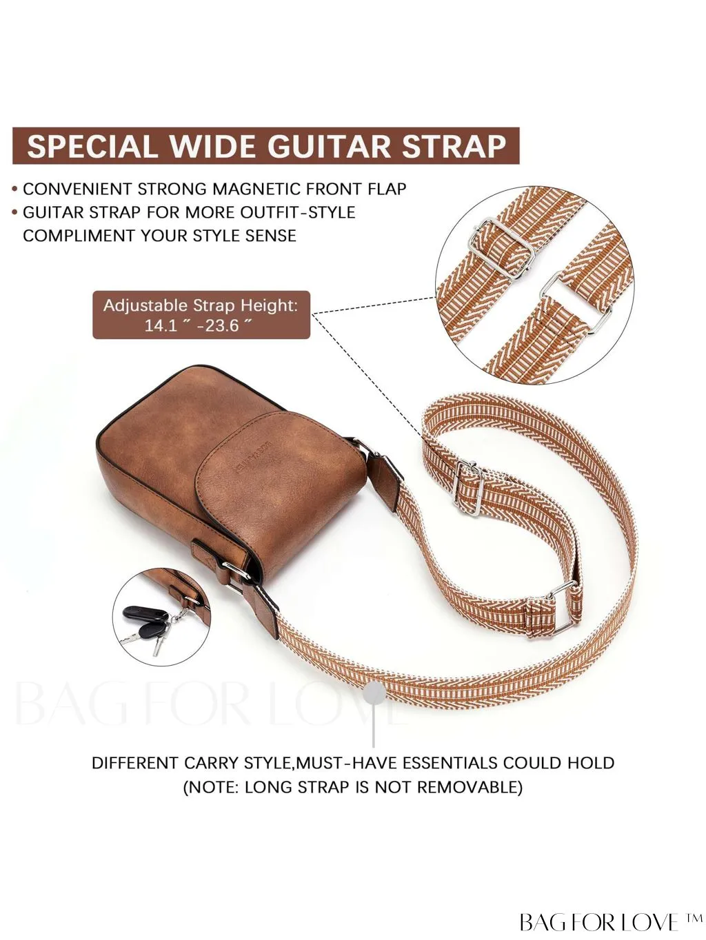 BagForLove - Trendy Leather Crossbody Bags with Adjustable Guitar Strap for Women, by BOSTANTEN