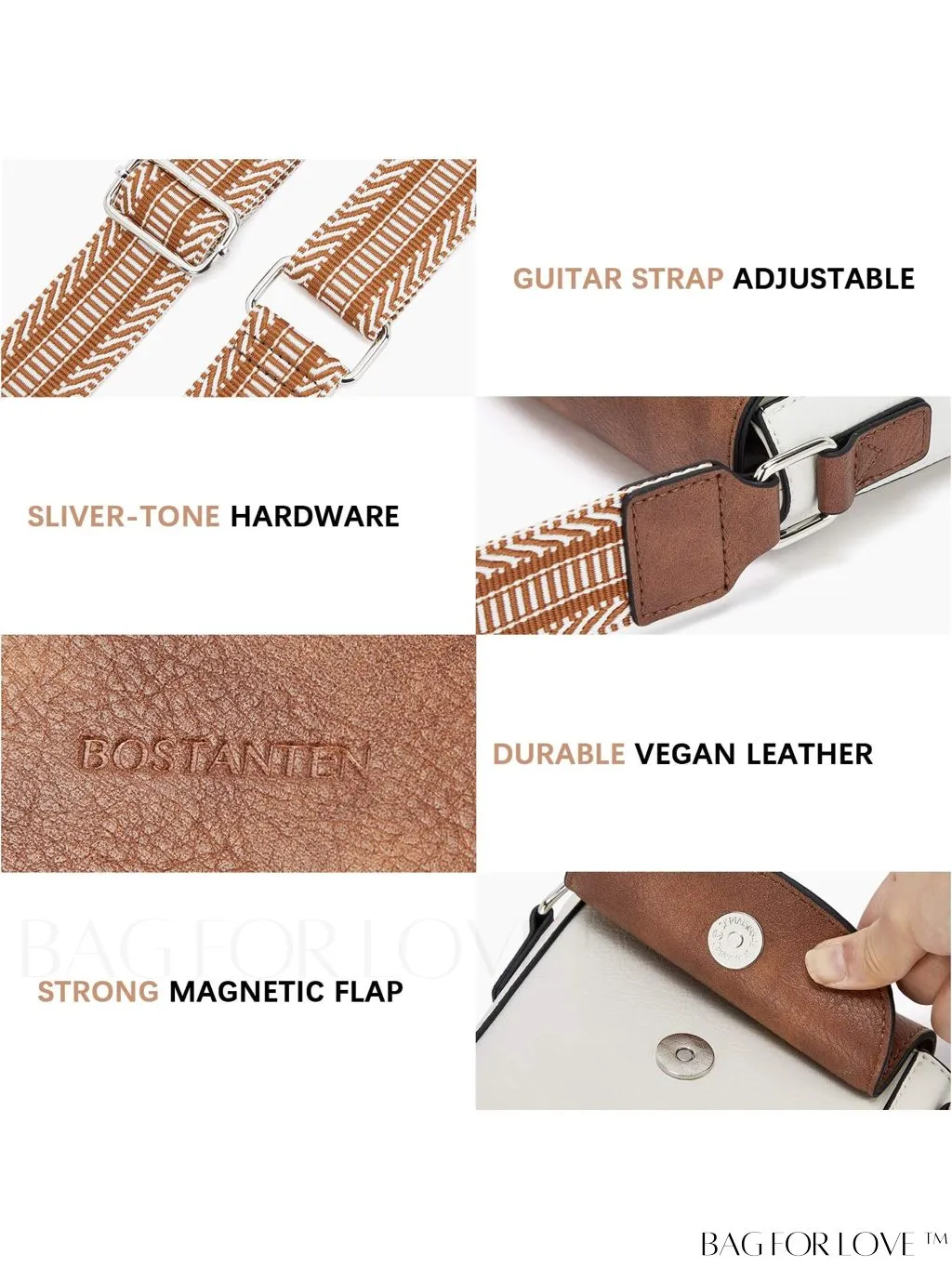 BagForLove - Trendy Leather Crossbody Bags with Adjustable Guitar Strap for Women, by BOSTANTEN