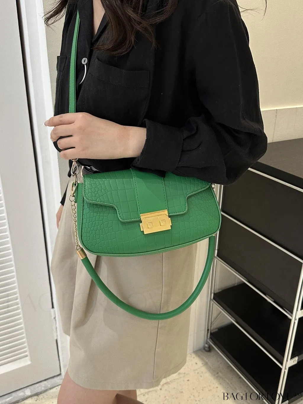 BagForLove - Womens 2023 PU Crocodile Pattern Shoulder & Crossbody Bag - New Stylish Design