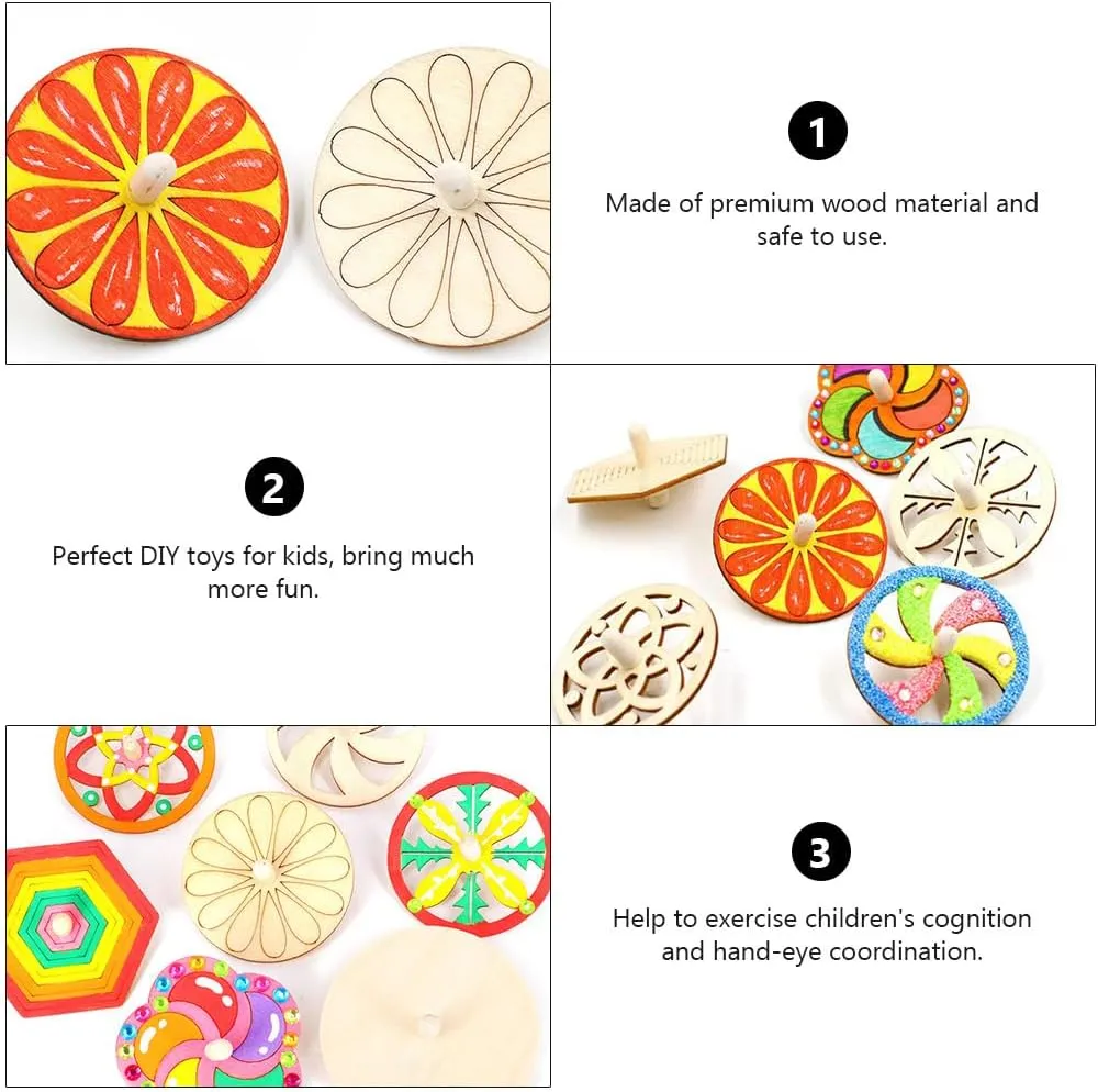 balacoo 40 Pcs Top Unfinished Wood Tops Kids Tops DIY Tops Unfinished Tops Wood Circles for Crafts Tops Game Wood Peg Tops Unfinished Gyroscope Tops Toys Paint Blank Child Wooden
