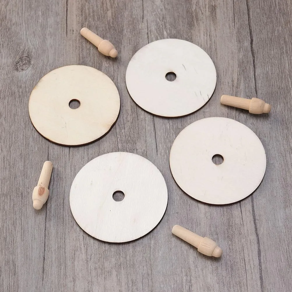 balacoo 40 Pcs Top Unfinished Wood Tops Kids Tops DIY Tops Unfinished Tops Wood Circles for Crafts Tops Game Wood Peg Tops Unfinished Gyroscope Tops Toys Paint Blank Child Wooden