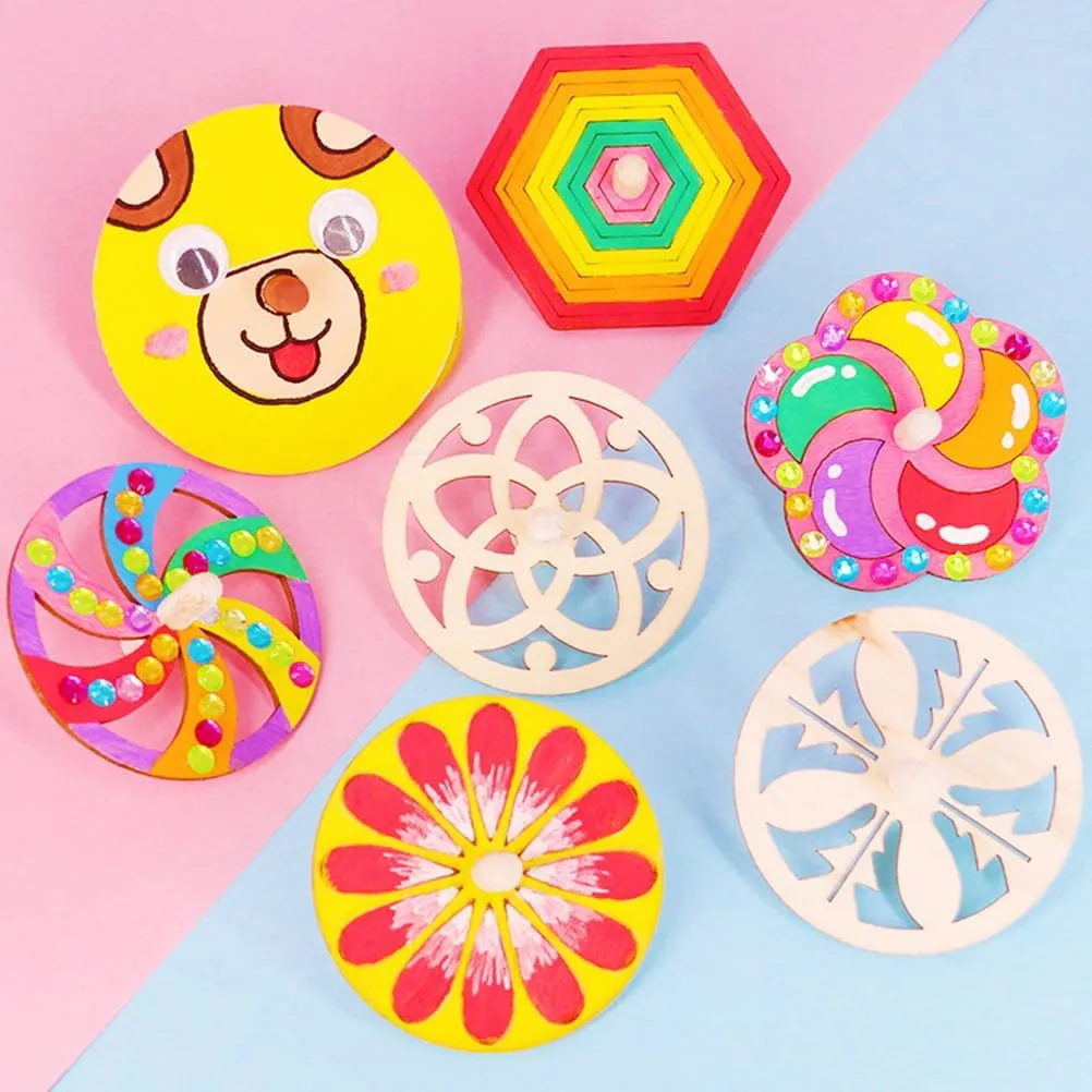 balacoo 40 Pcs Top Unfinished Wood Tops Kids Tops DIY Tops Unfinished Tops Wood Circles for Crafts Tops Game Wood Peg Tops Unfinished Gyroscope Tops Toys Paint Blank Child Wooden