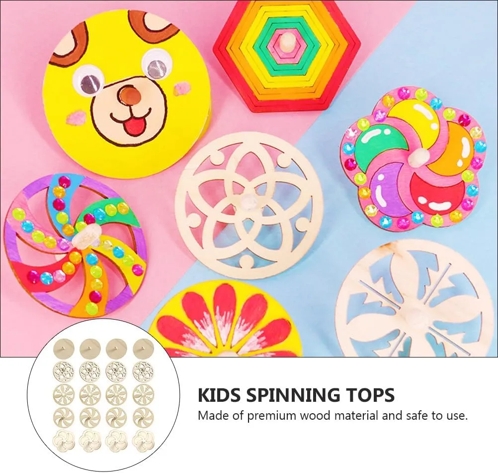 balacoo 40 Pcs Top Unfinished Wood Tops Kids Tops DIY Tops Unfinished Tops Wood Circles for Crafts Tops Game Wood Peg Tops Unfinished Gyroscope Tops Toys Paint Blank Child Wooden