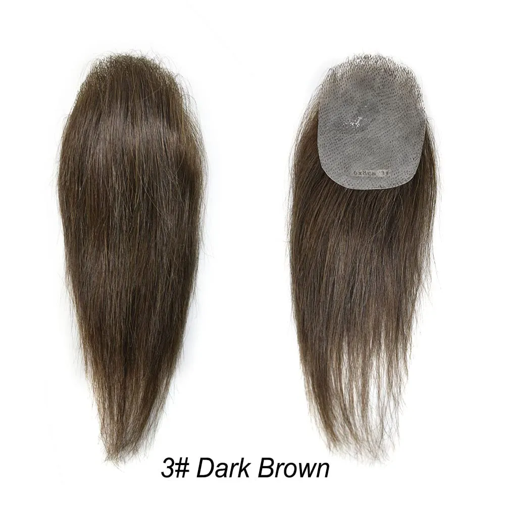 Bald Spot Hair Patch - Remy Human Hair - Natural Looking - 6cm x 8cm - #3 Dark Brown