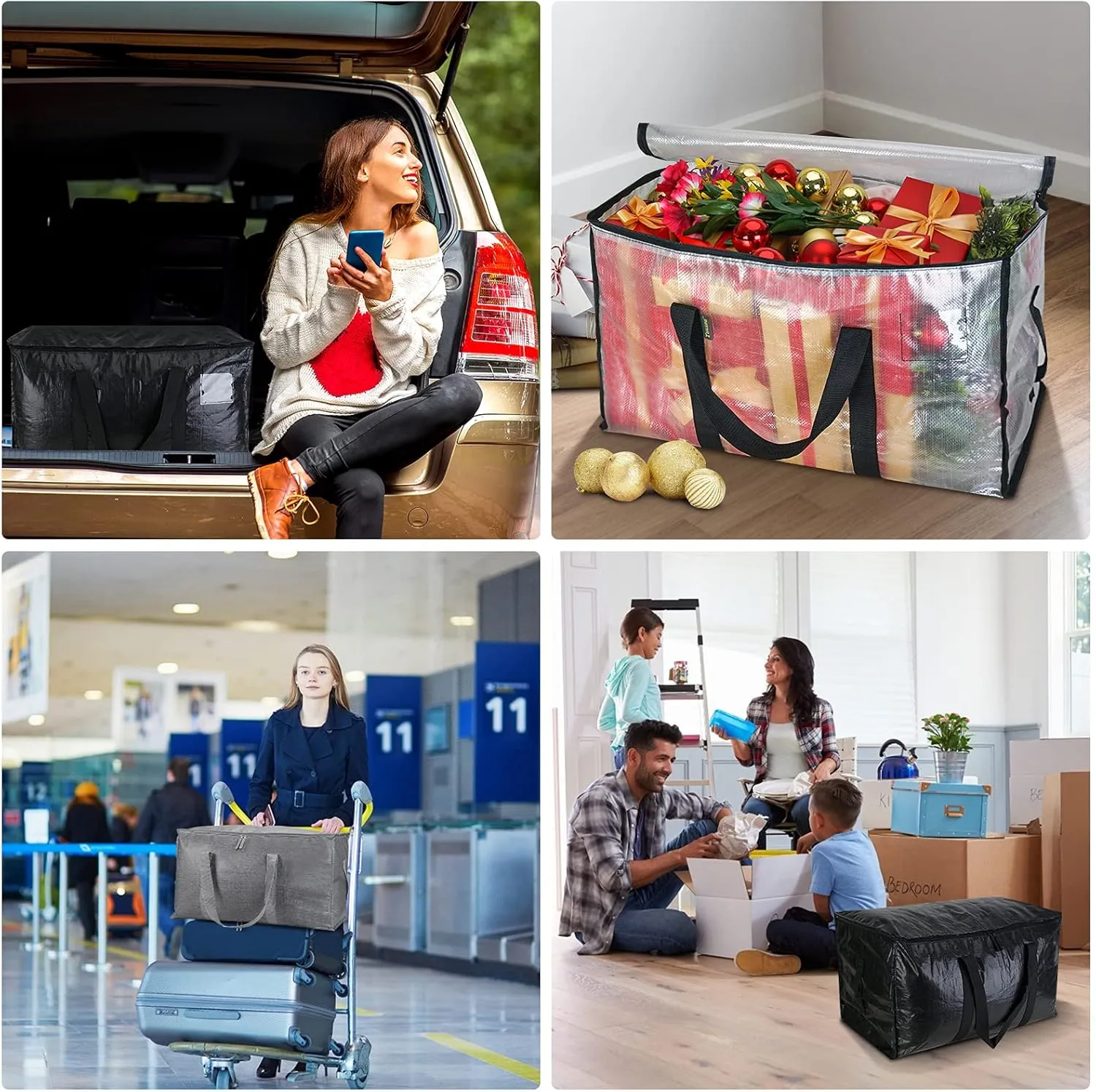 BALEINE 2-Pack Oversized Moving Bags with Reinforced Handles, Heavy-Duty Storage Tote for Clothes, Moving Supplies (Winter Grey, 2-Pack)
