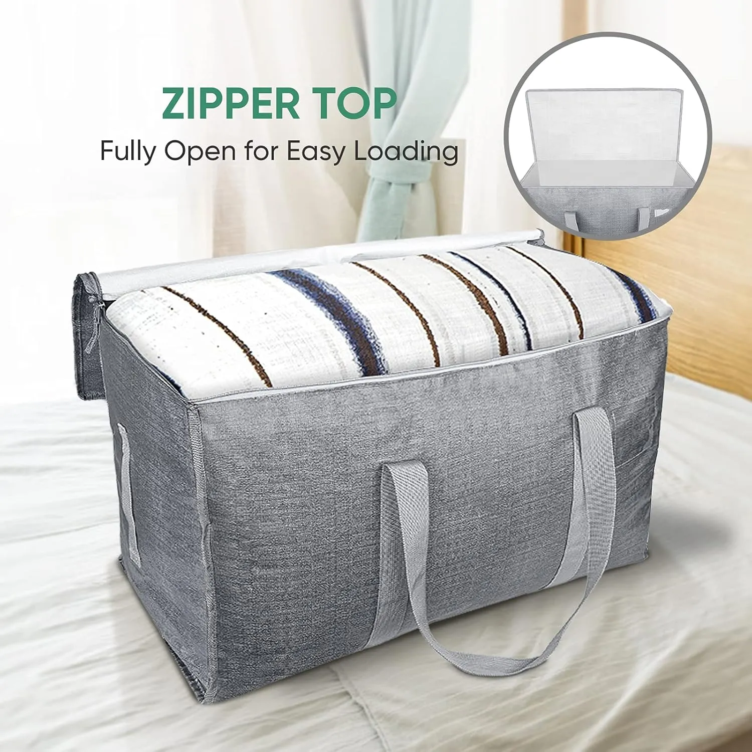 BALEINE 2-Pack Oversized Moving Bags with Reinforced Handles, Heavy-Duty Storage Tote for Clothes, Moving Supplies (Winter Grey, 2-Pack)