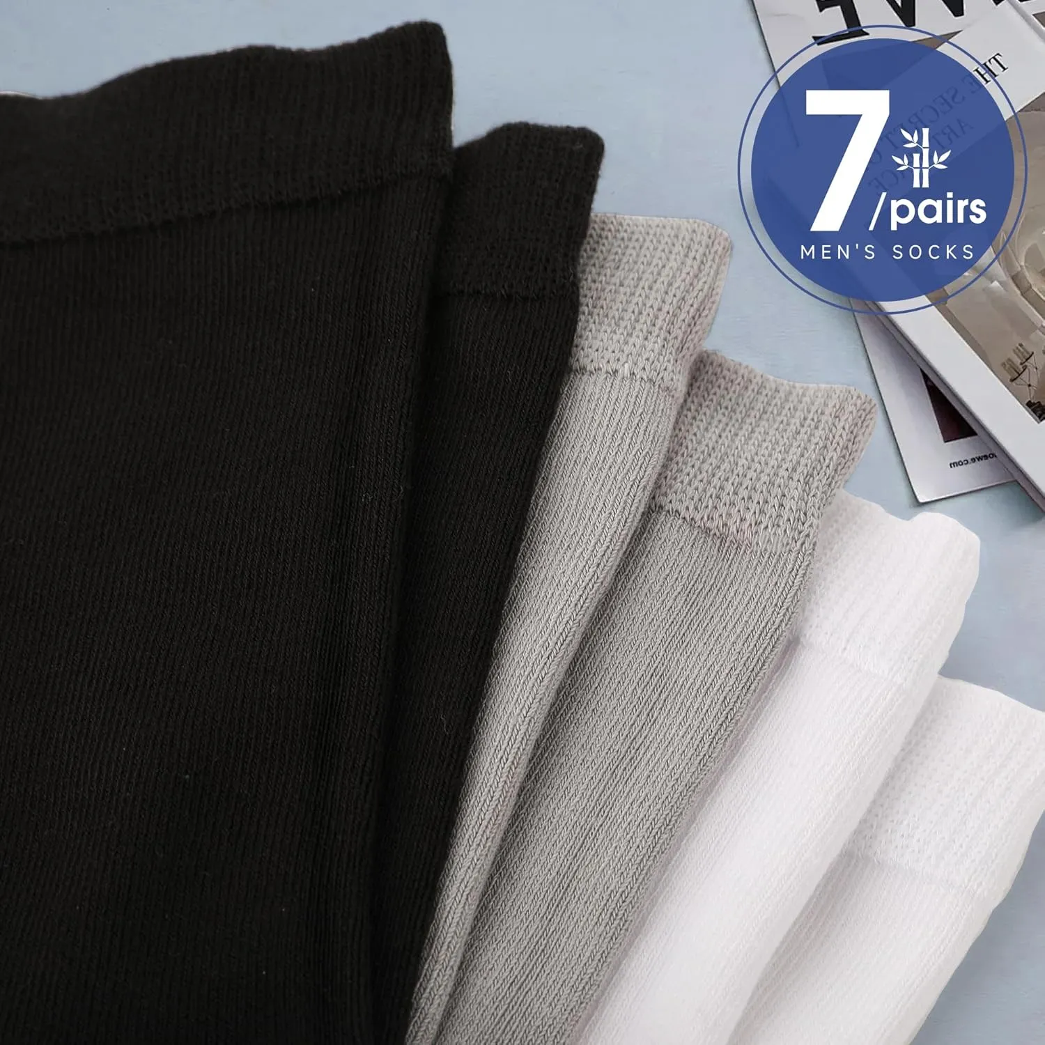 BAMBOO COOL Men's Crew Socks Bamboo Viscose Breathable Dress Socks For Men, Casual Lightweight Comfort 7 Pack