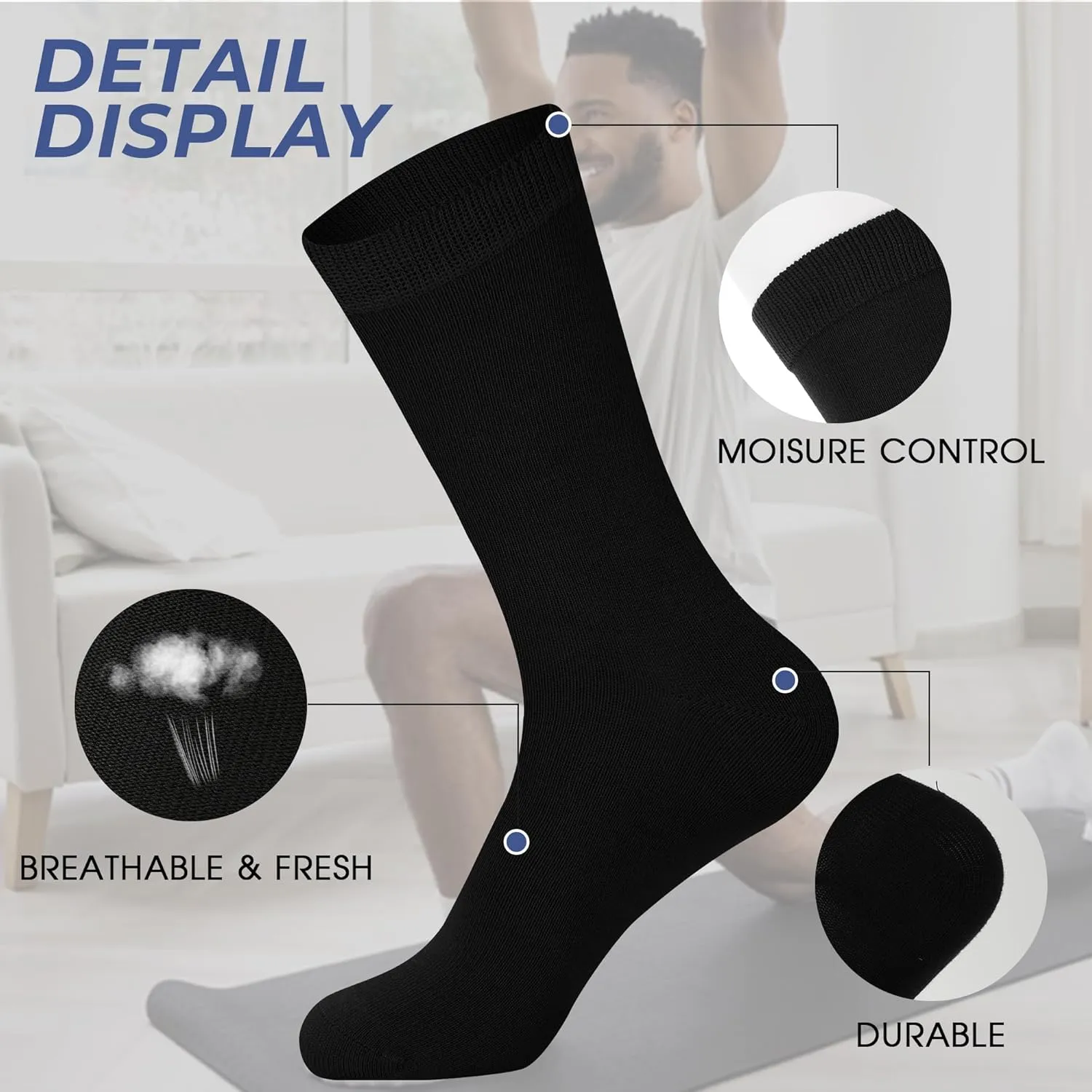 BAMBOO COOL Men's Crew Socks Bamboo Viscose Breathable Dress Socks For Men, Casual Lightweight Comfort 7 Pack