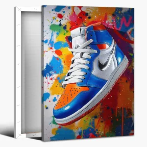 Banksy Graffiti Pop Sneaker Shoe Canvas Wall Art, Framed Trendy Cool Gym Sports Decor Picture Poster for Living Room Bedroom Home Office Artwork Gift for Teenager Boy Girl Room Decor 12x18 Inch