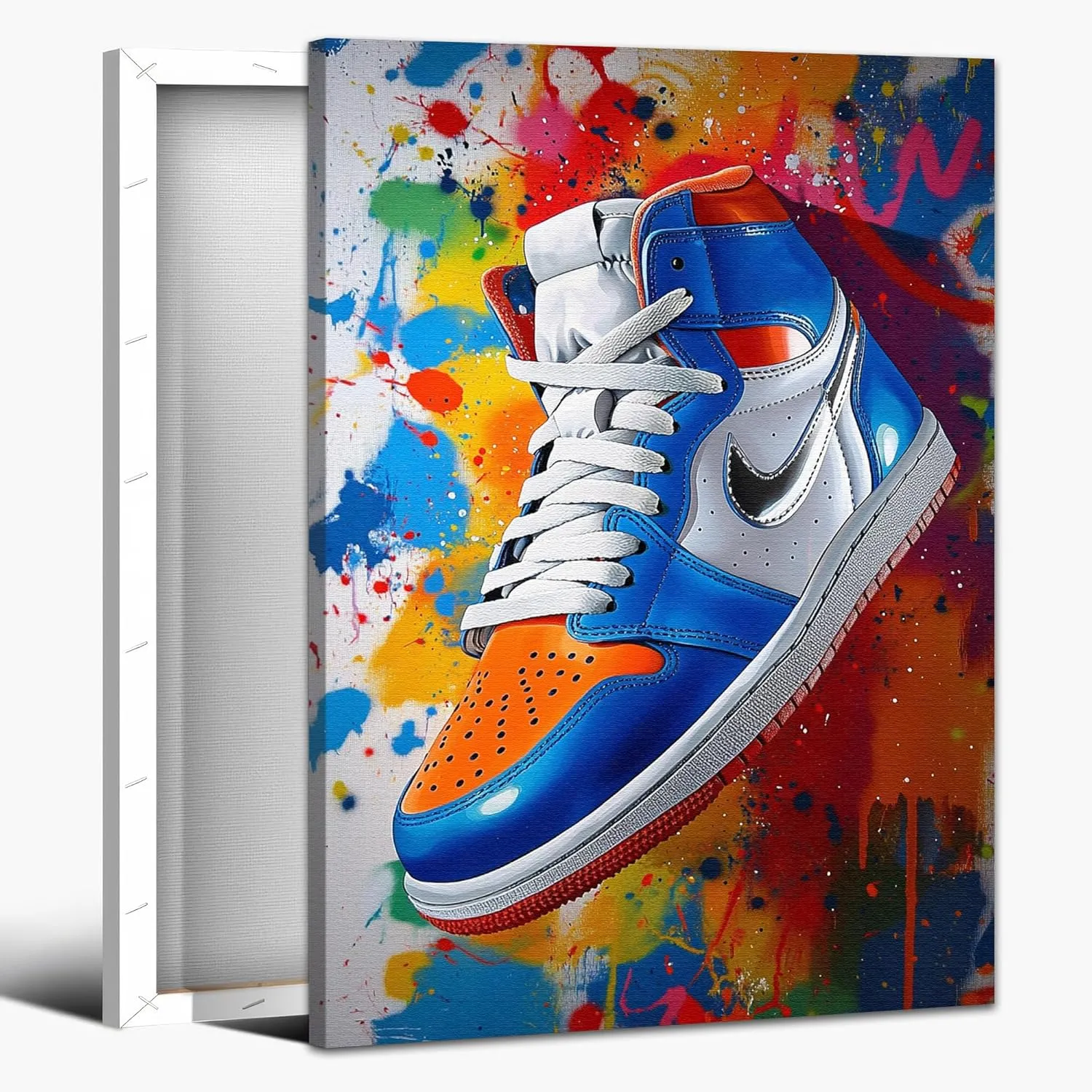 Banksy Graffiti Pop Sneaker Shoe Canvas Wall Art, Framed Trendy Cool Gym Sports Decor Picture Poster for Living Room Bedroom Home Office Artwork Gift for Teenager Boy Girl Room Decor 12x18 Inch