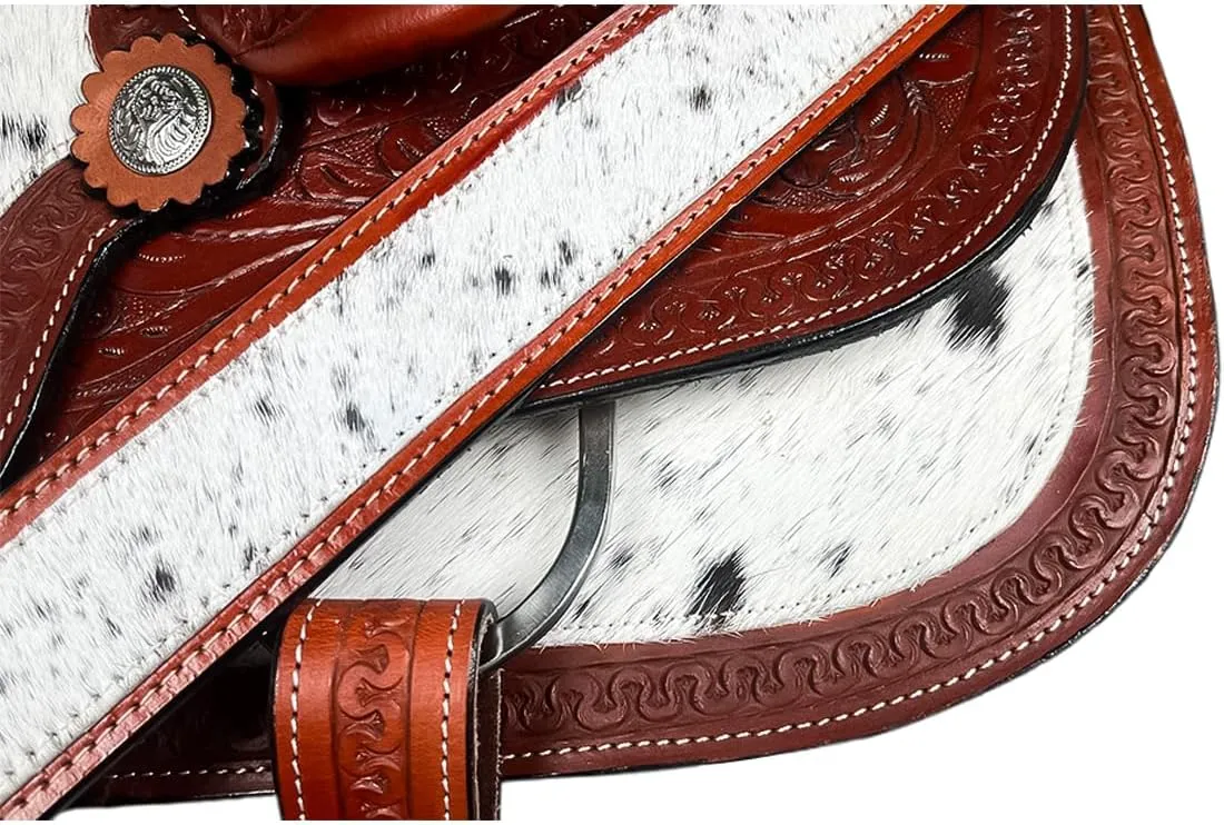 Barrel Brown Western Horse Trail Saddle Set Tooled Leather Horse Saddle with Headstall, Breast Collar, Reins Rodeo Cowboy Pleasure Riding Cowhide Comfortable Ride –Sizes 8 10 12 14 15 16 17