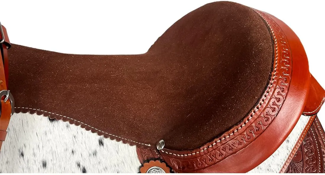 Barrel Brown Western Horse Trail Saddle Set Tooled Leather Horse Saddle with Headstall, Breast Collar, Reins Rodeo Cowboy Pleasure Riding Cowhide Comfortable Ride –Sizes 8 10 12 14 15 16 17