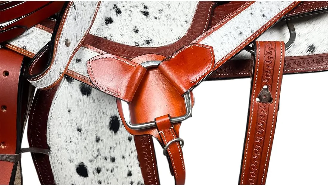 Barrel Brown Western Horse Trail Saddle Set Tooled Leather Horse Saddle with Headstall, Breast Collar, Reins Rodeo Cowboy Pleasure Riding Cowhide Comfortable Ride –Sizes 8 10 12 14 15 16 17