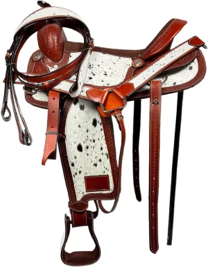 Barrel Brown Western Horse Trail Saddle Set Tooled Leather Horse Saddle with Headstall, Breast Collar, Reins Rodeo Cowboy Pleasure Riding Cowhide Comfortable Ride –Sizes 8 10 12 14 15 16 17
