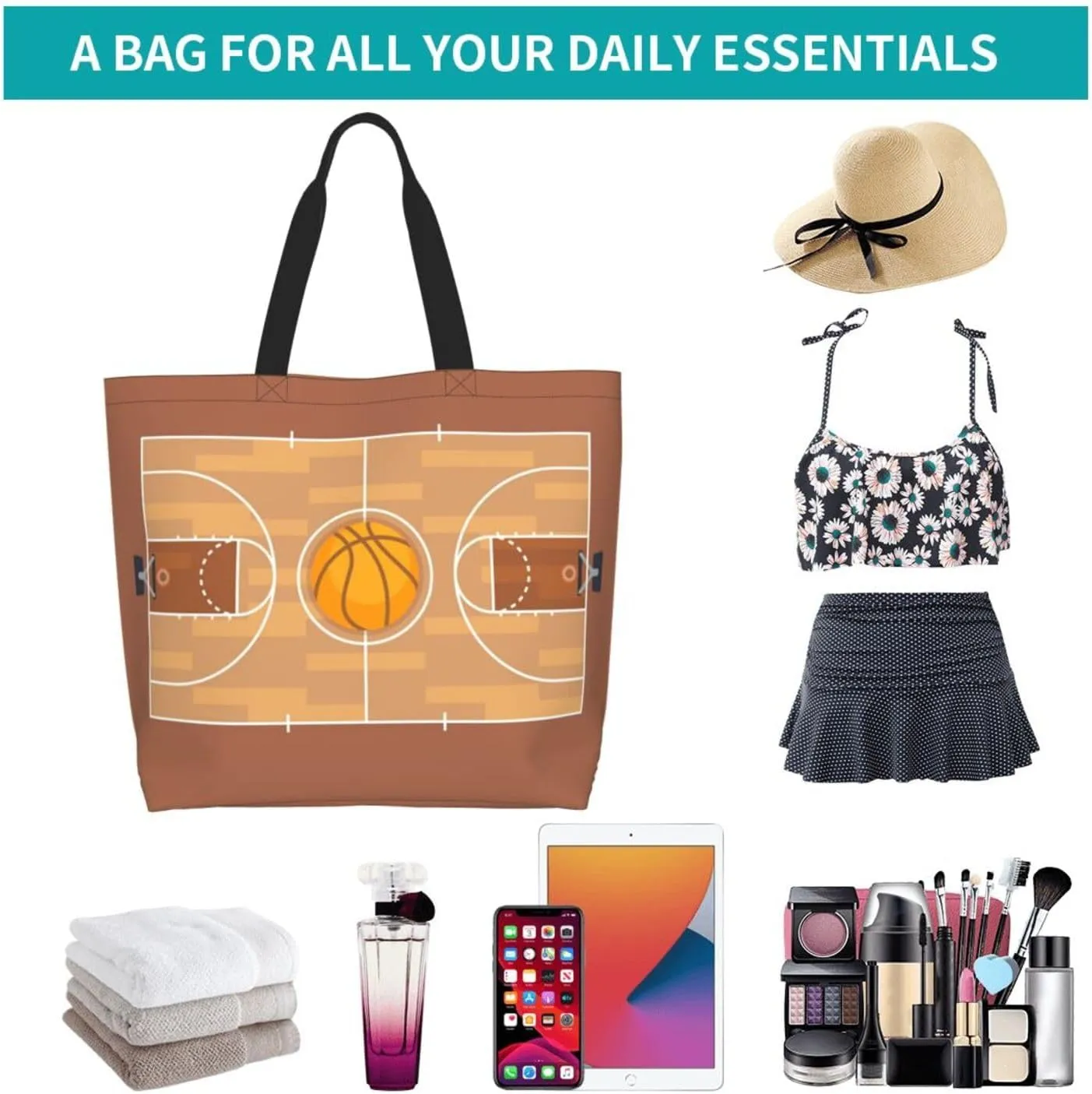 Basketball Canvas Tote Bag Basketball Sport Shoulder Bag Sport Casual Grocery Bags Basketball Bags for Outdoor