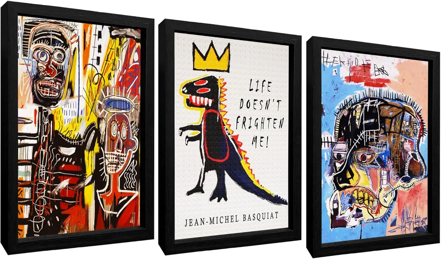 Basquait Wall Art, Framed Basquiat Graffiti Canvas Wall Art Jean Michel Basquiat Street Art Print for Living Room (12x16in, Set of 3)